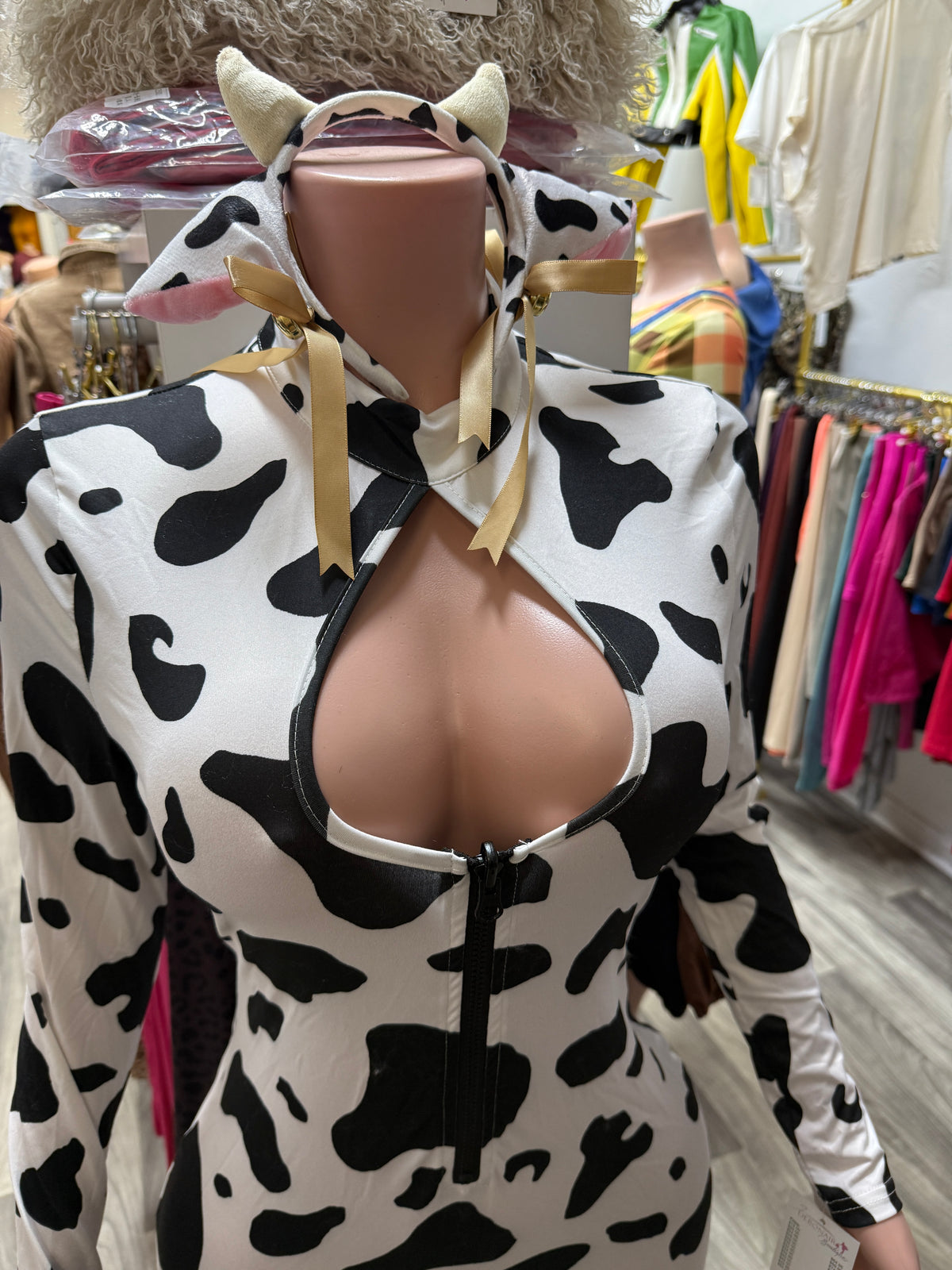 Moo’ve Over Sexy Cowgirl Halloween Costume – Cow Print Jumpsuit & Headband