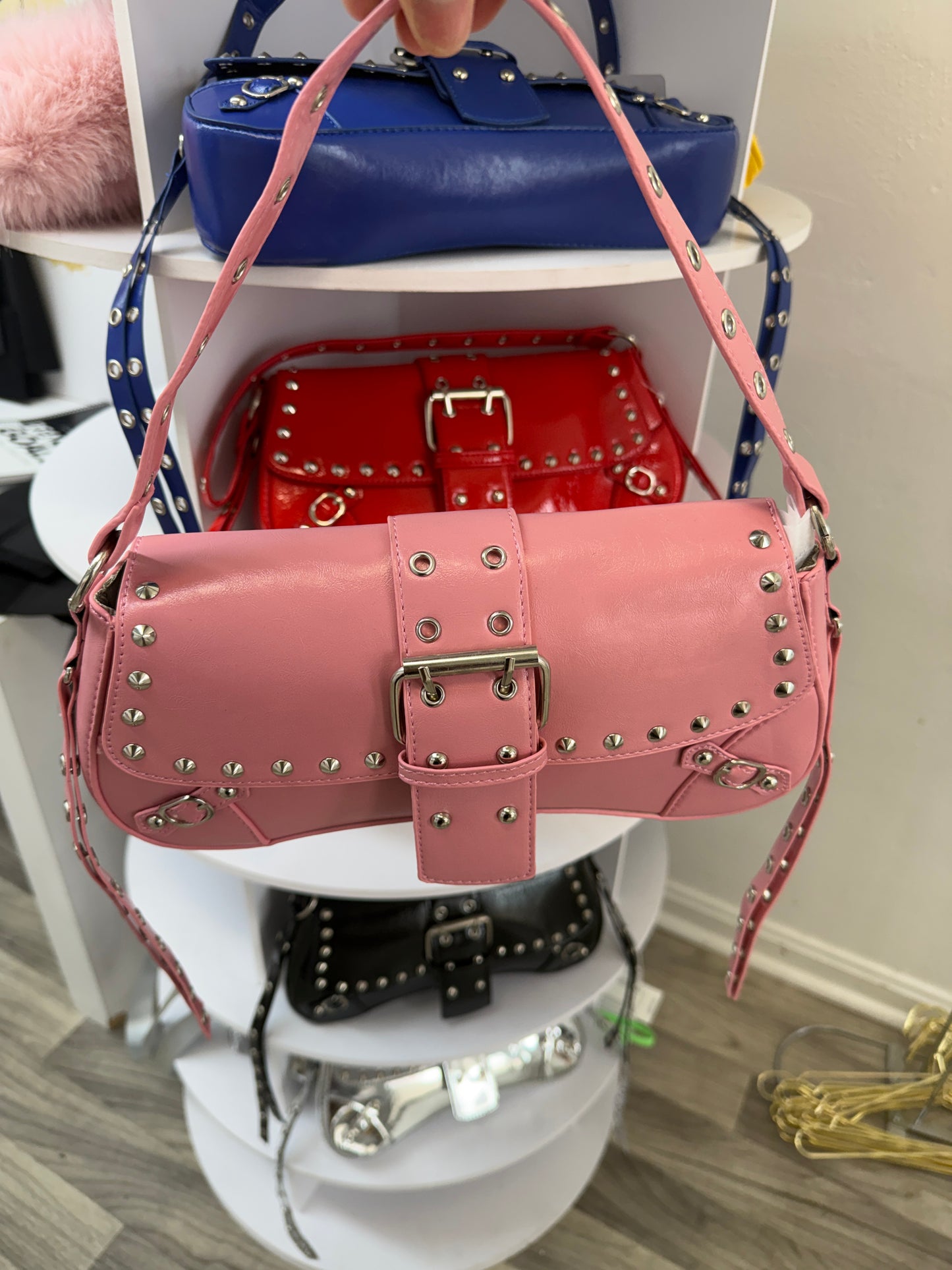 Rebel Luxe Studded Buckle Shoulder Bag