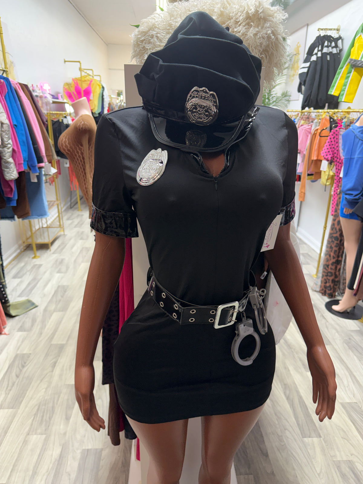 Under Arrest Sexy Police Officer Halloween Costume – Black Mini Dress 5-Piece Set
