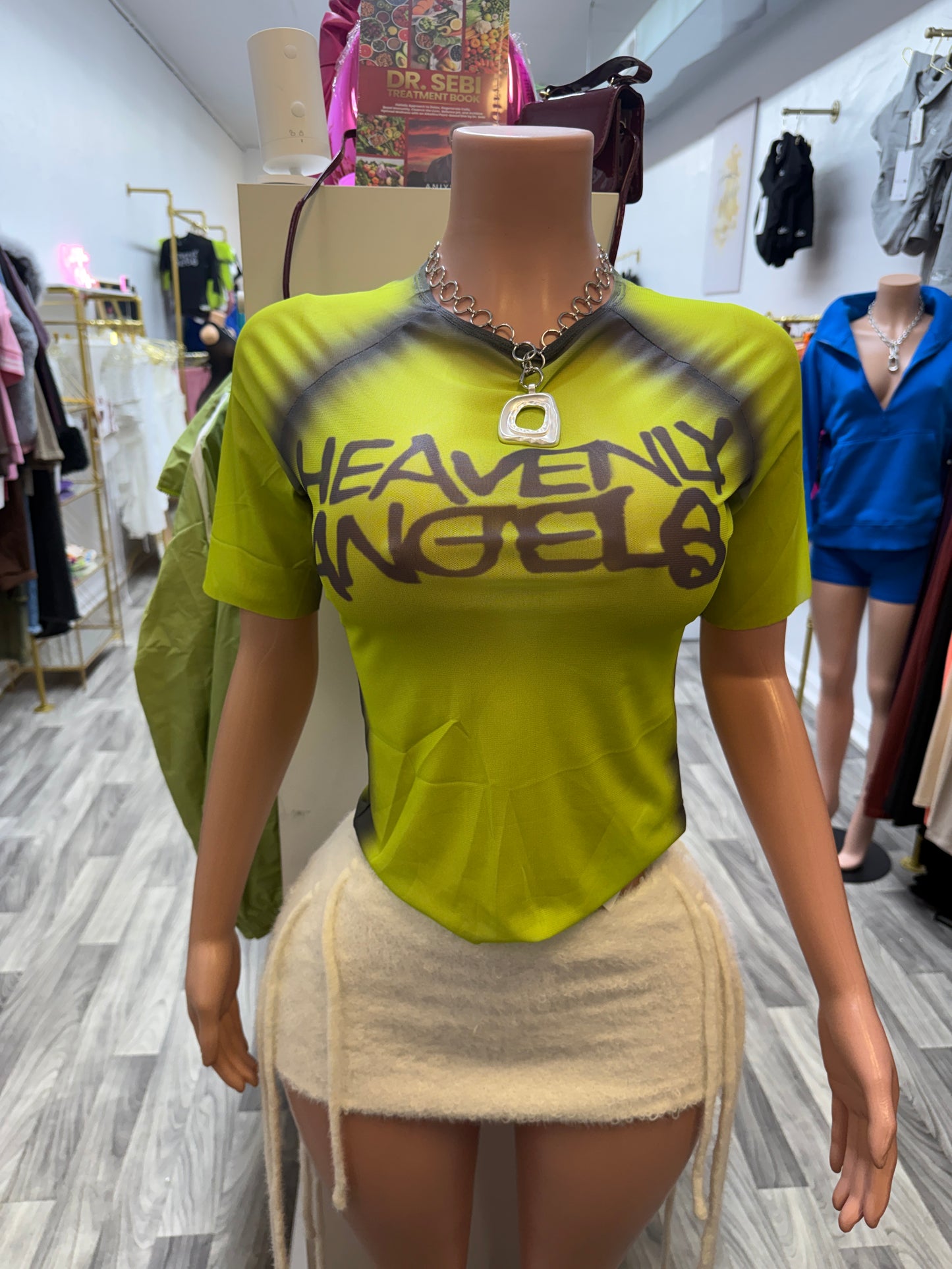 Heavenly Angels Graphic Mesh Crop Top