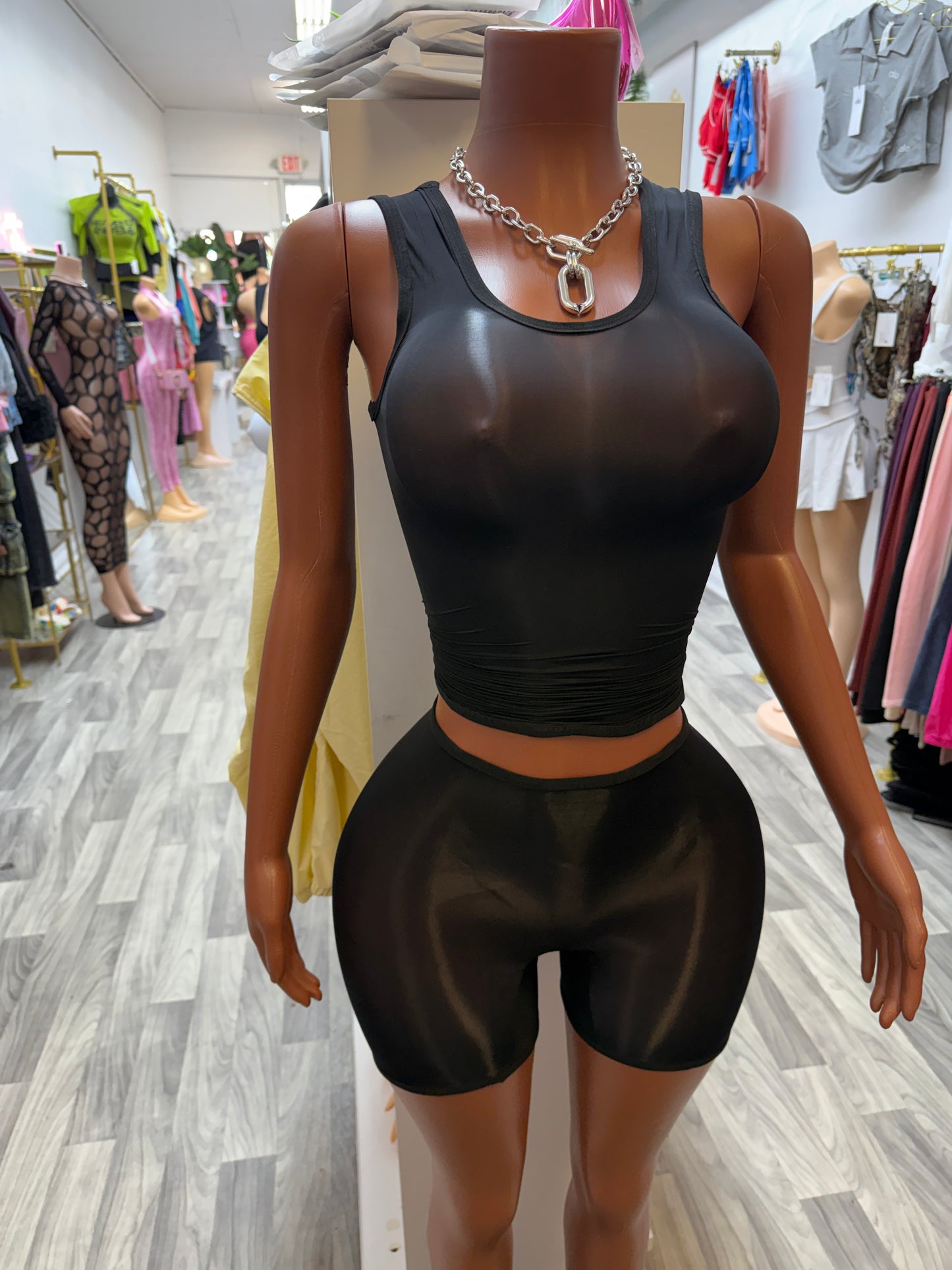 Second Skin Sculpt Tube Top Biker Short Set