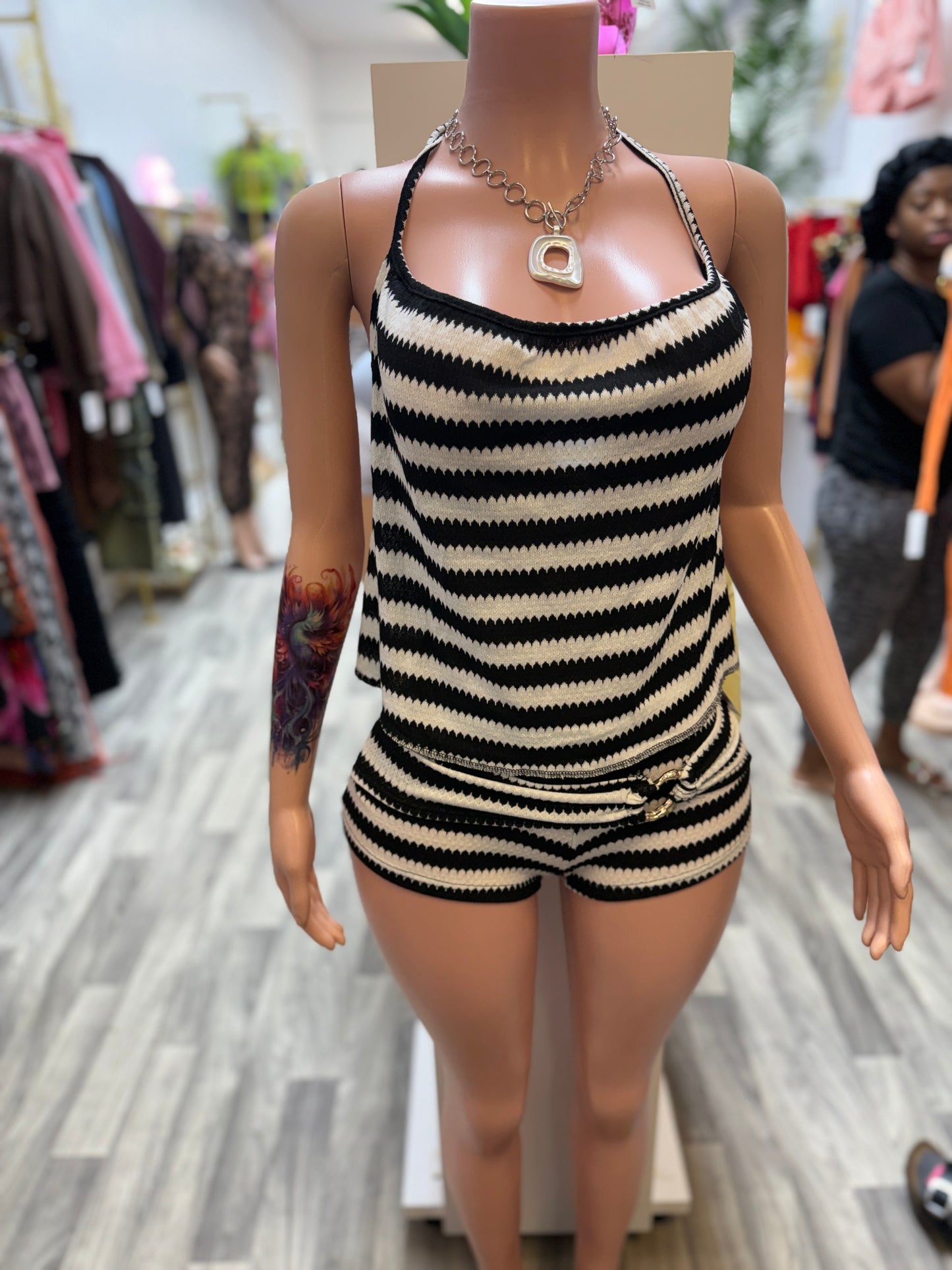 Coastal Chic Crochet Stripe Halter Shorts Set