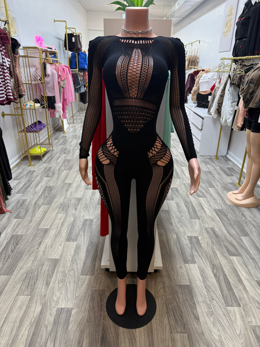 Midnight Temptation Fishnet Jumpsuit – One Size Fits Most