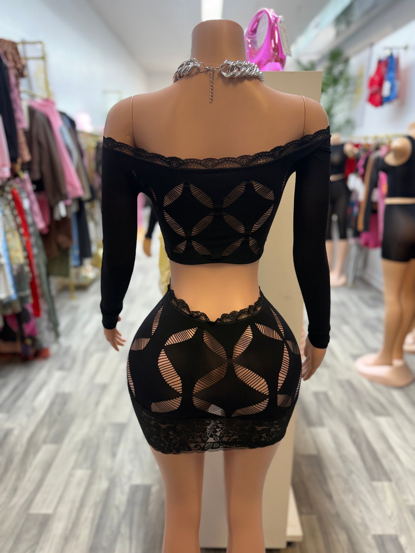 Midnight Muse Off-Shoulder 2-Piece Skirt Set – Black