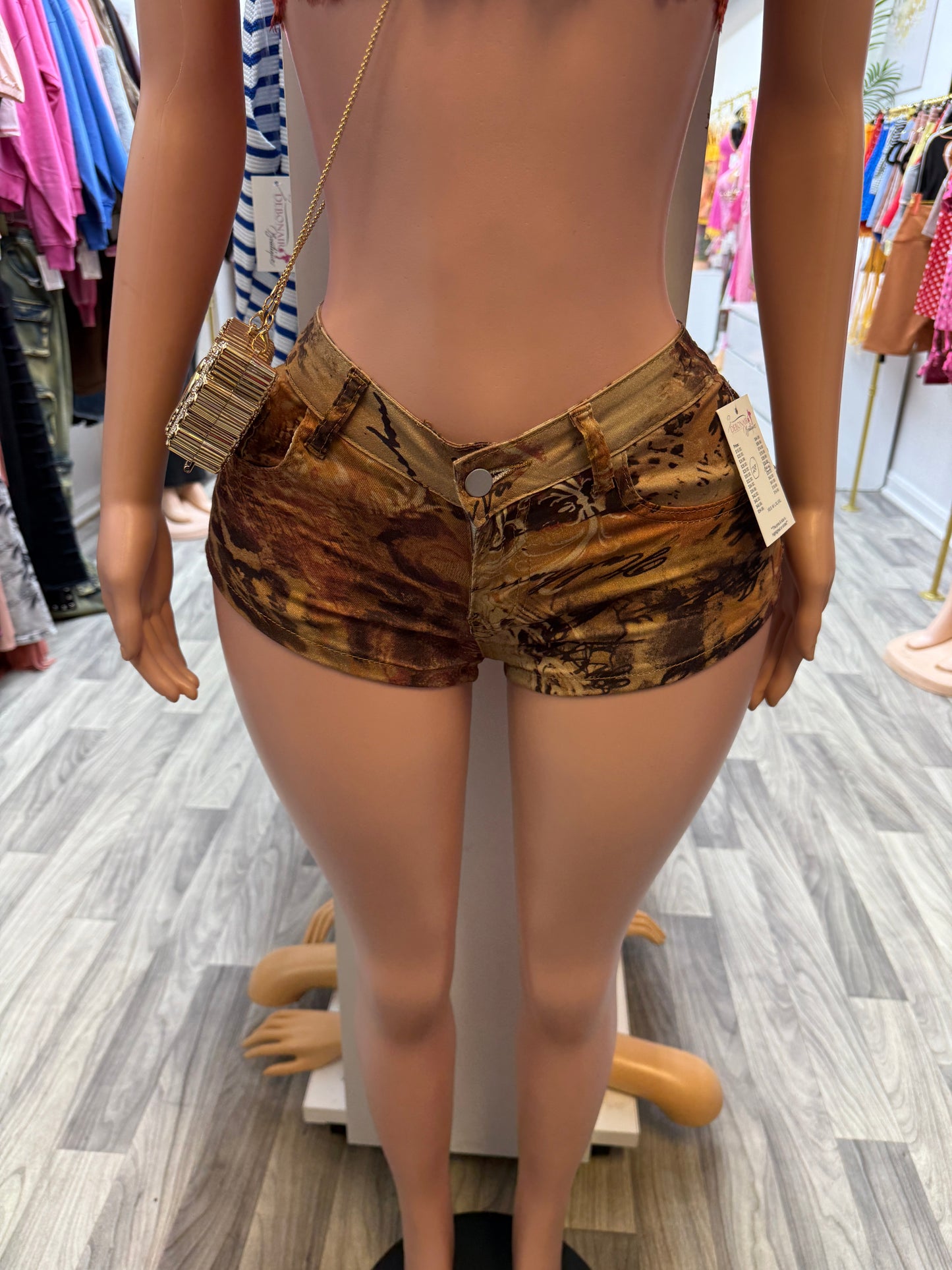 After Dark Vintage Print Denim Shorts
