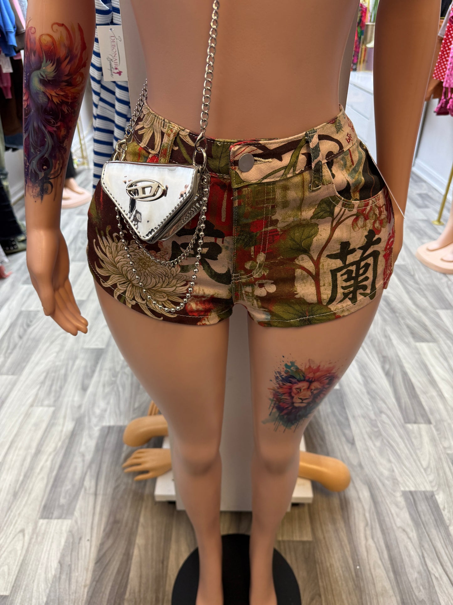 Tokyo Garden Printed Denim Shorts