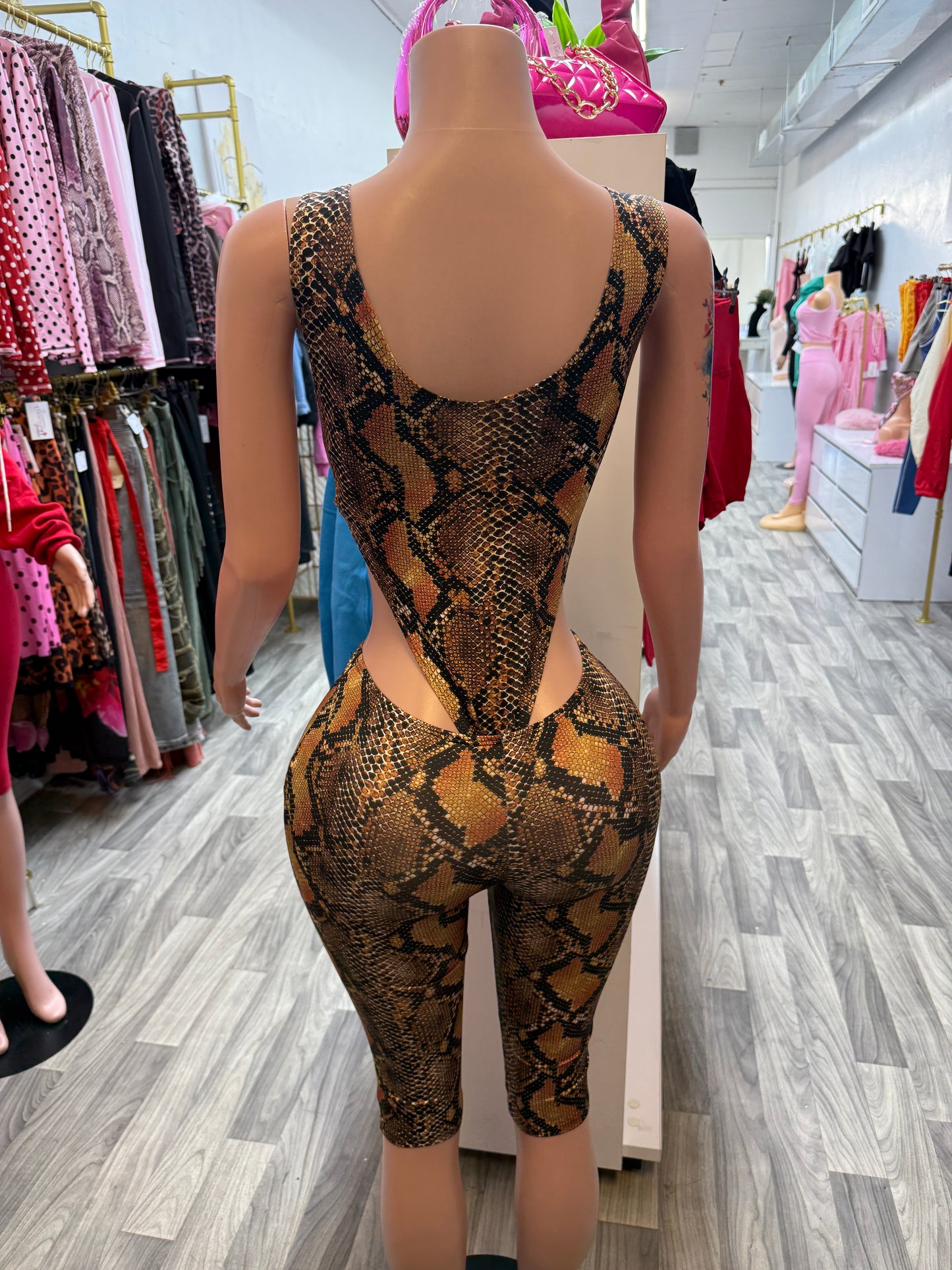 Wild Side Python Cutout Capri Jumpsuit
