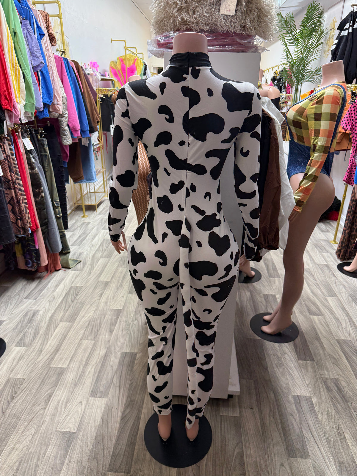 Moo’ve Over Sexy Cowgirl Halloween Costume – Cow Print Jumpsuit & Headband