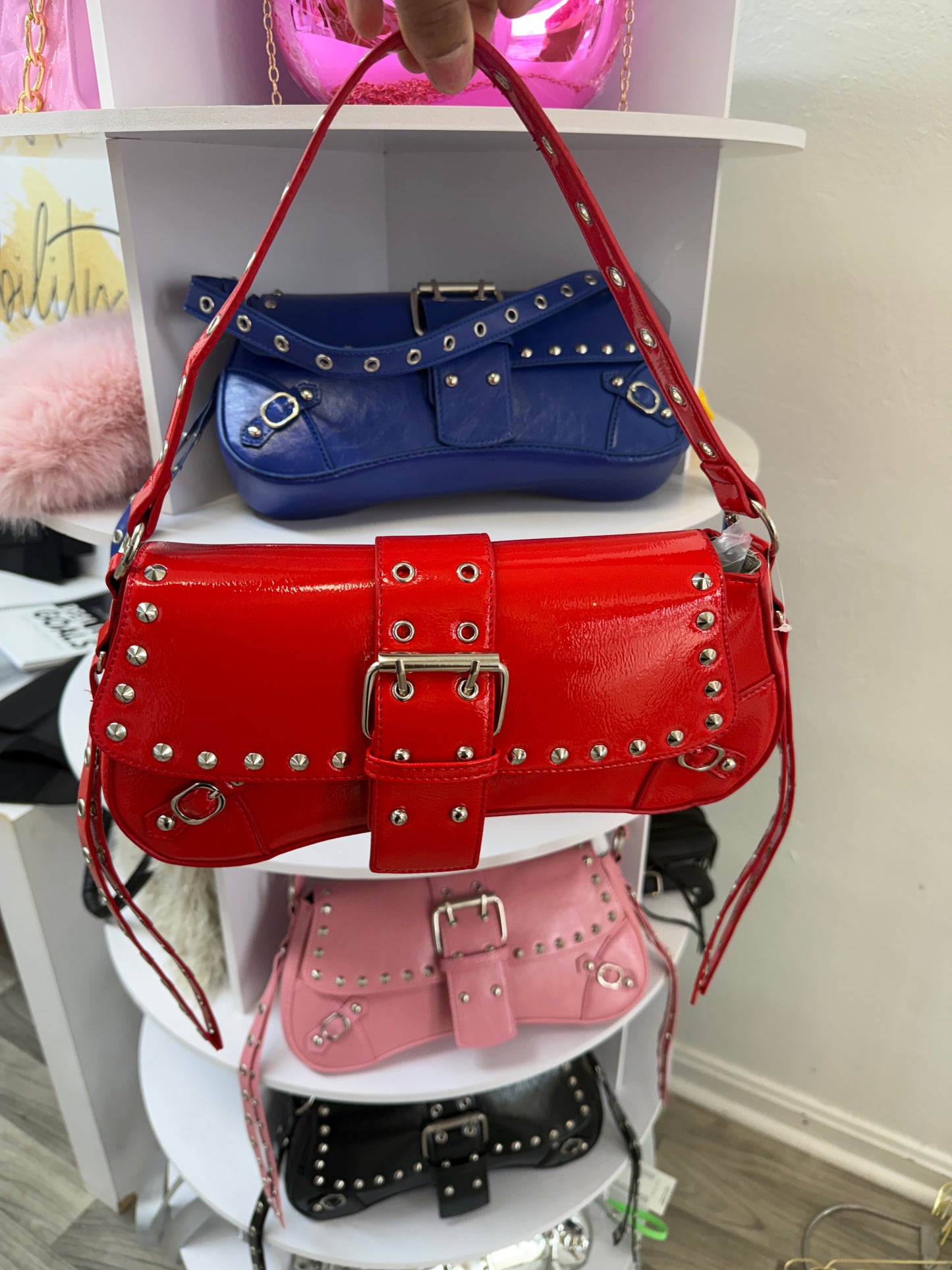 Rebel Luxe Studded Buckle Shoulder Bag