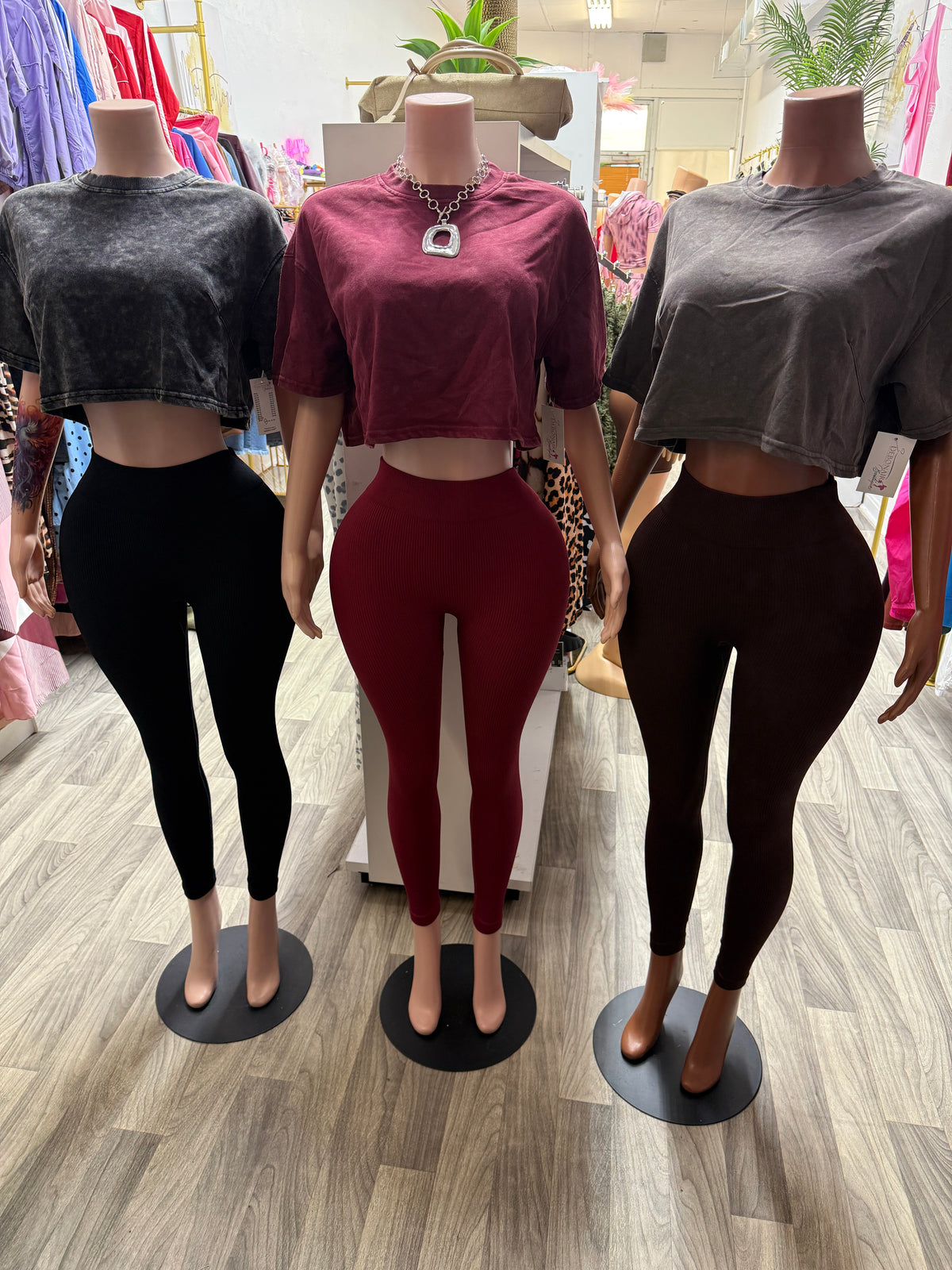 Off Duty Washed Crop Top & Ribbed Legging Set