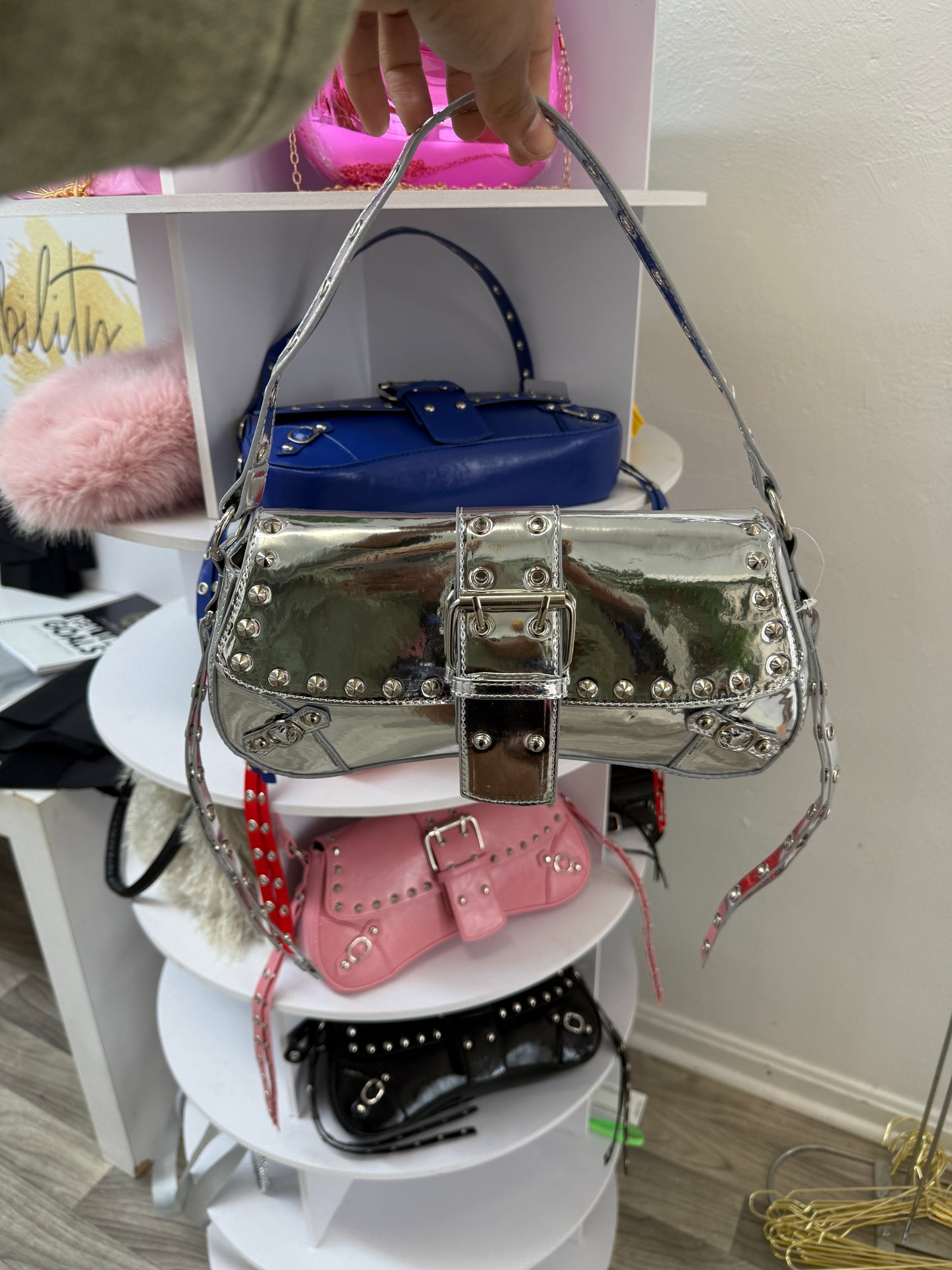 Rebel Luxe Studded Buckle Shoulder Bag