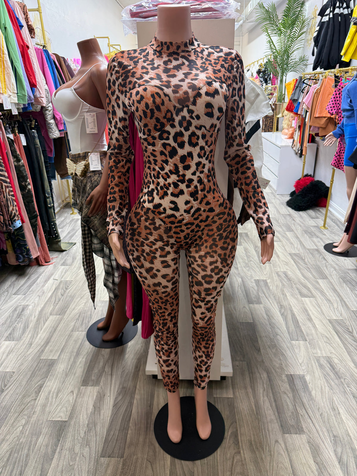 Wild Instinct Leopard Mock Neck Jumpsuit