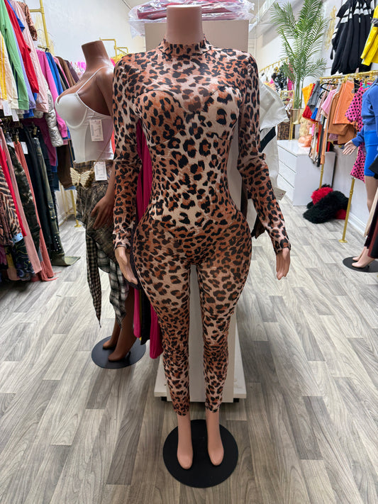 Wild Instinct Leopard Mock Neck Jumpsuit