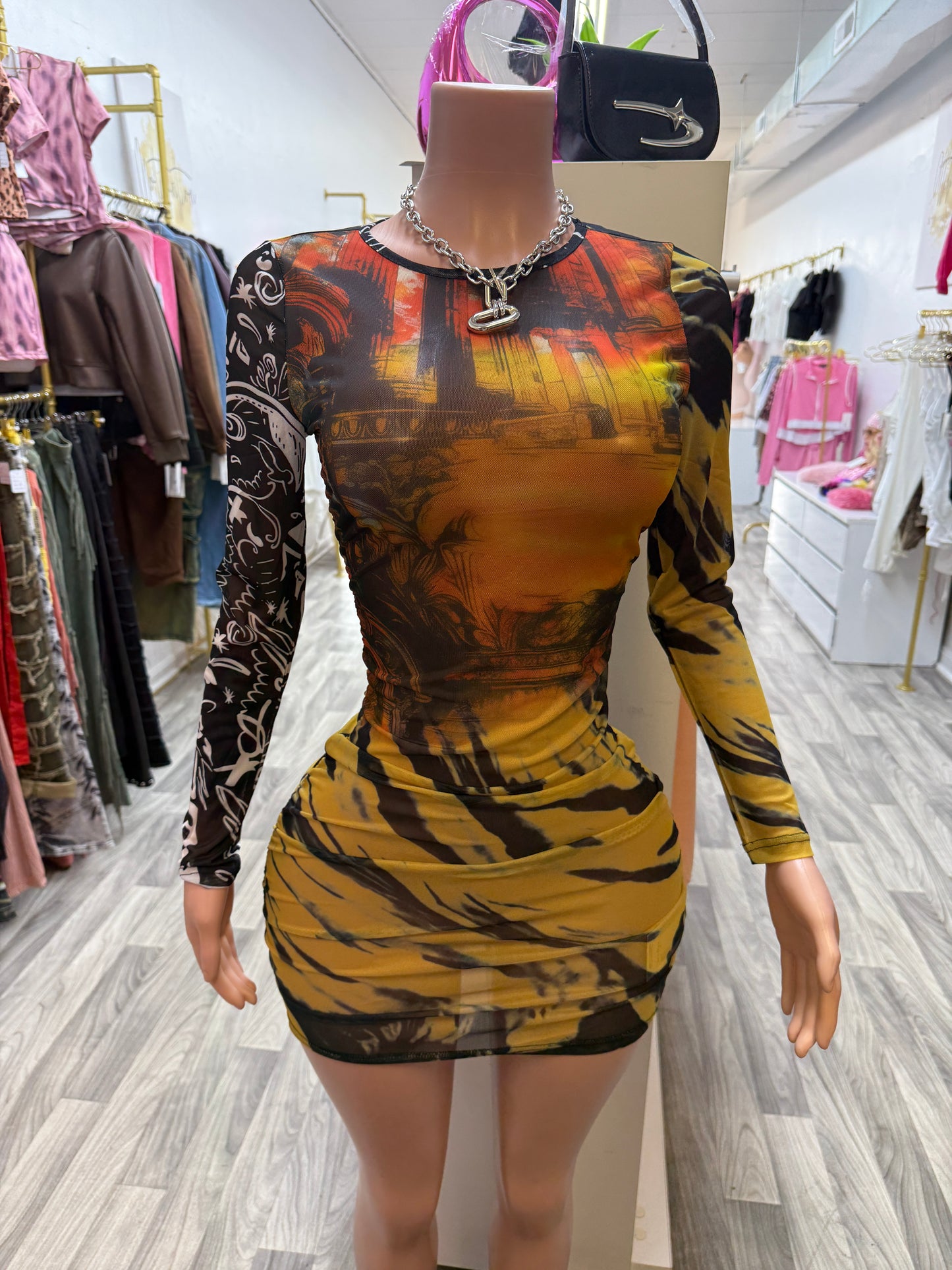 Golden Hour Mesh Bodycon Mini Dress