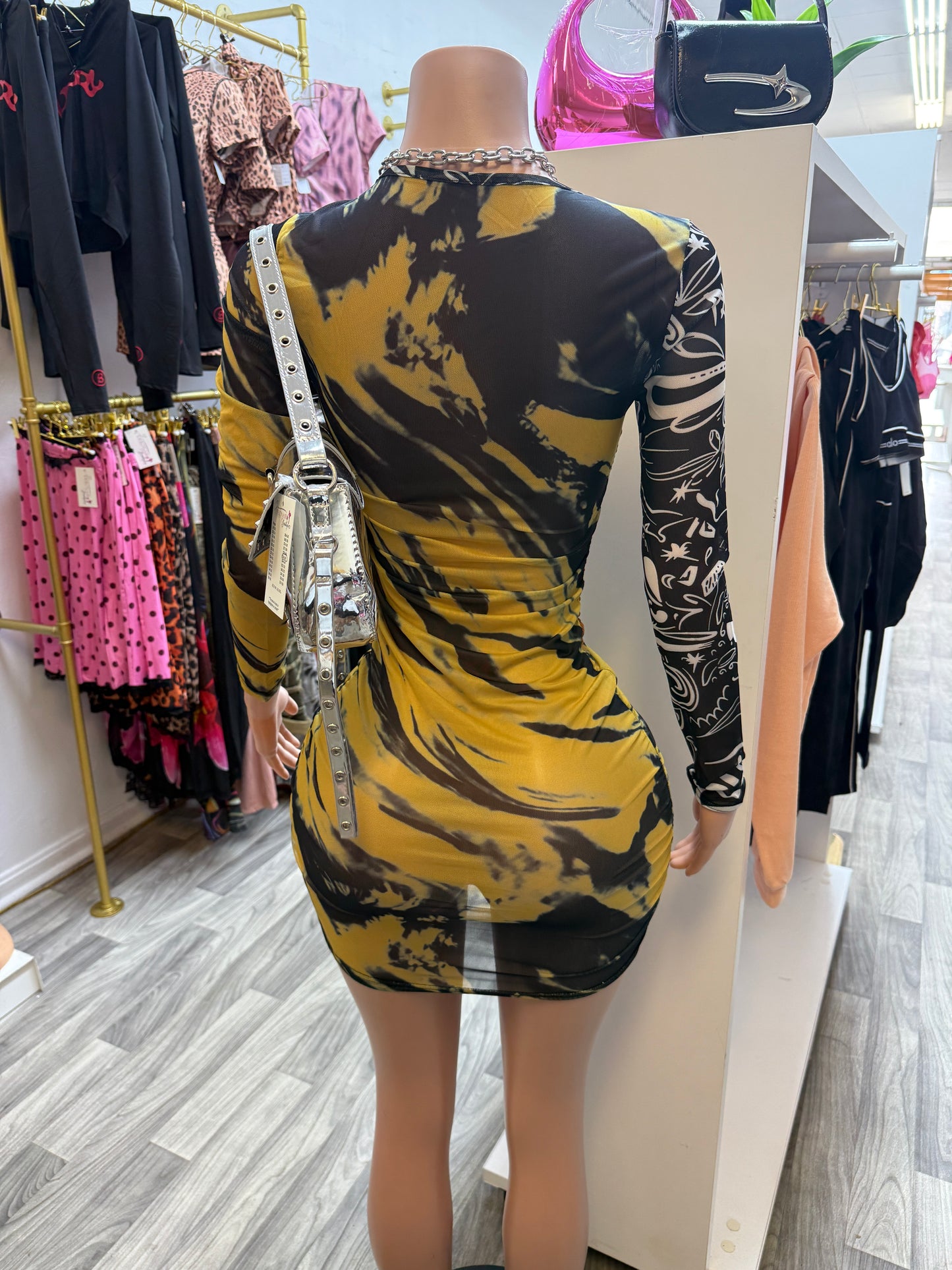 Golden Hour Mesh Bodycon Mini Dress