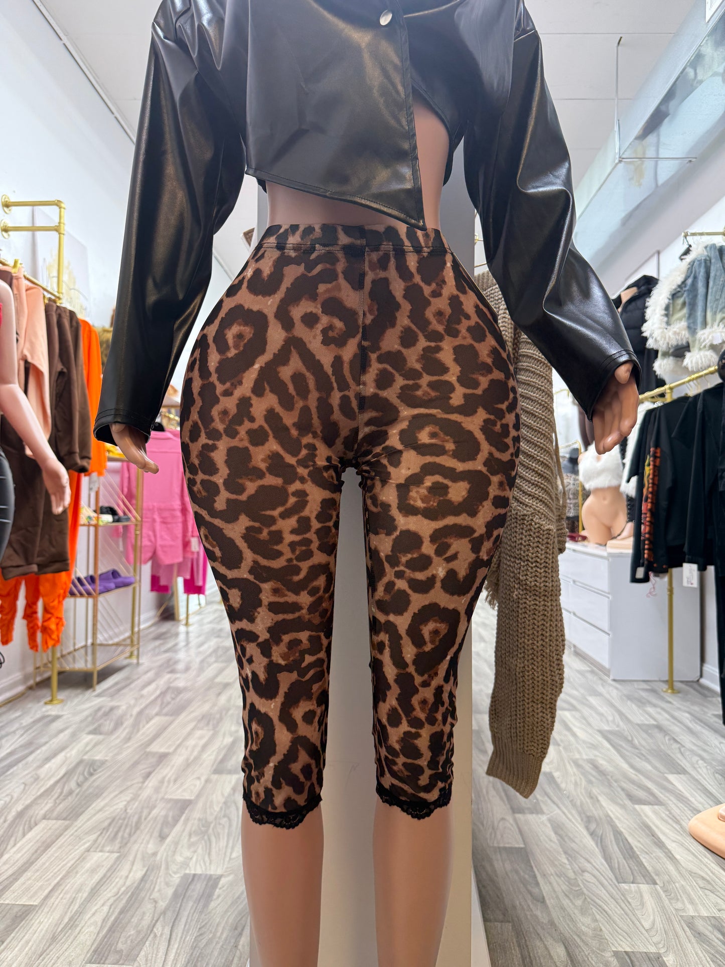 Sheer Wild Leopard Mesh Capri Leggings