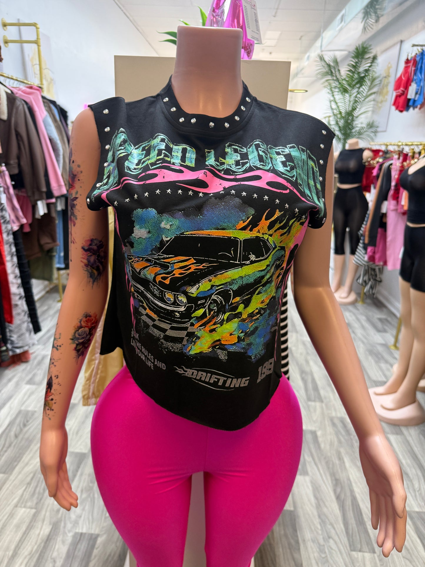 Neon Drift Studded Graphic Muscle Tee
