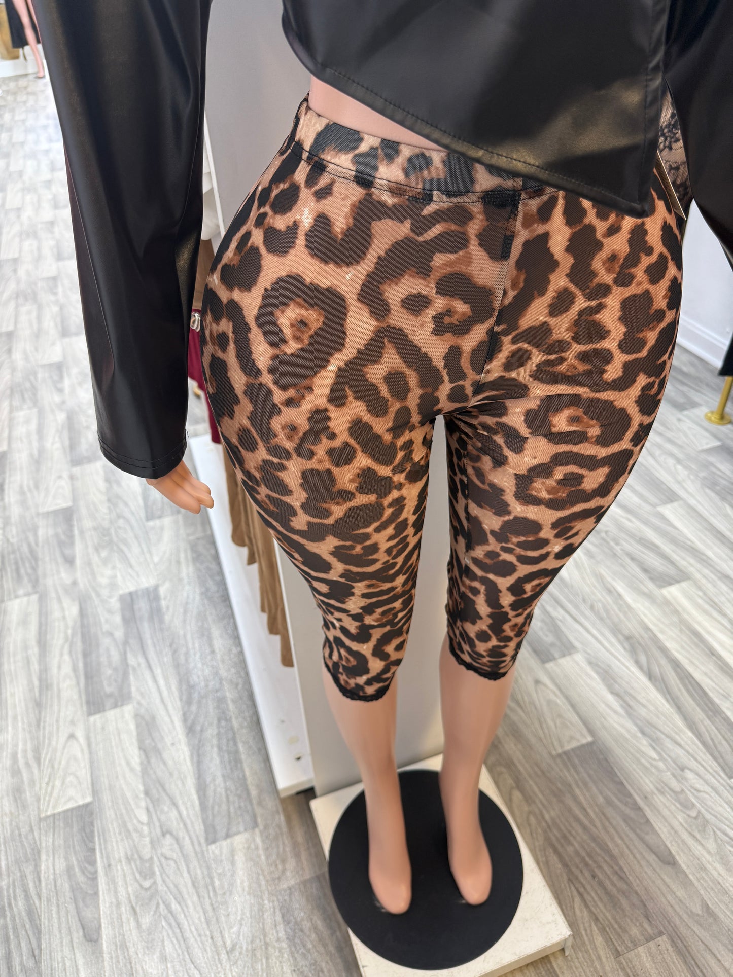 Sheer Wild Leopard Mesh Capri Leggings