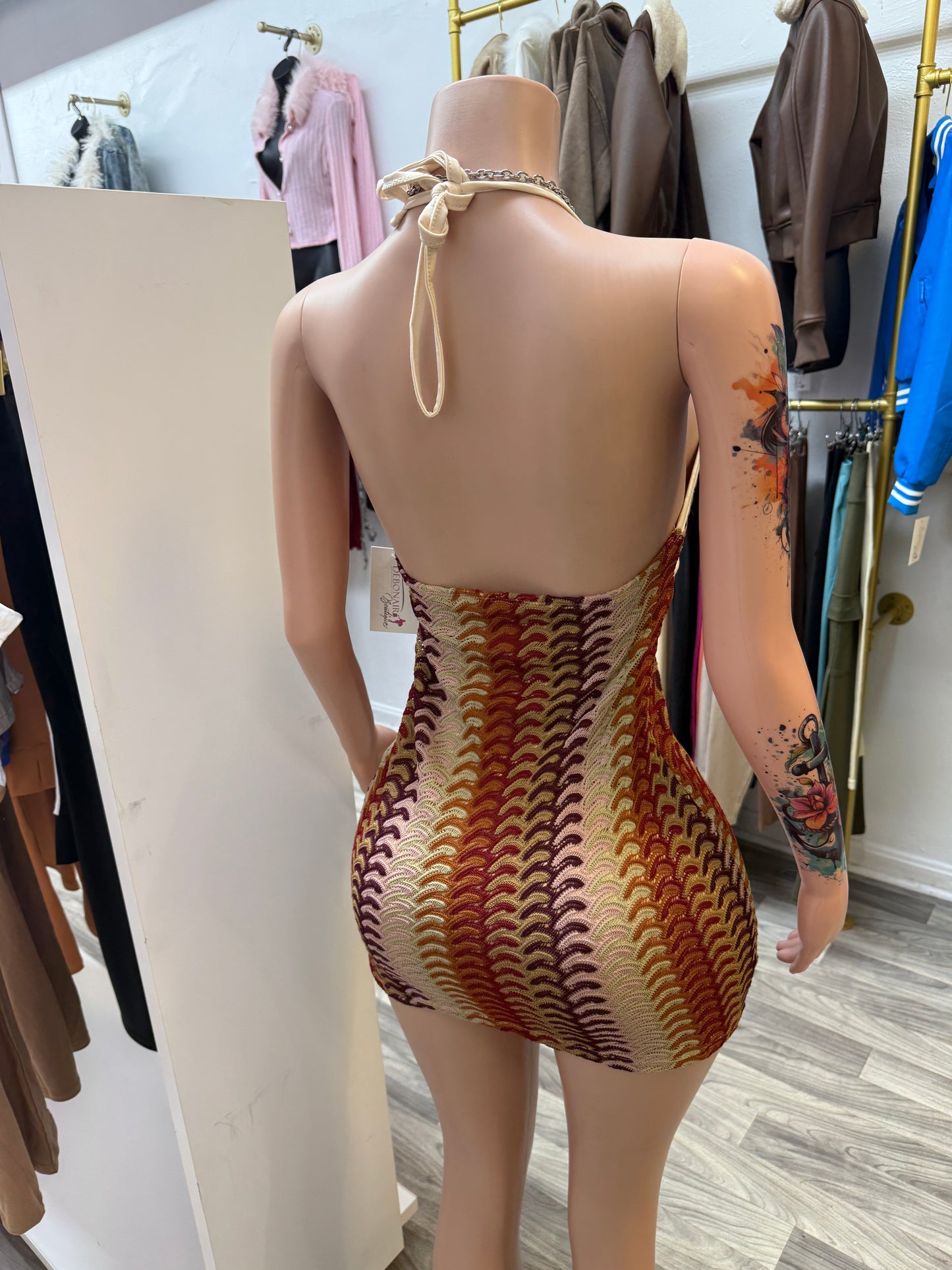 Golden Hour Halter Mini Dress – Snatched Backless Bodycon