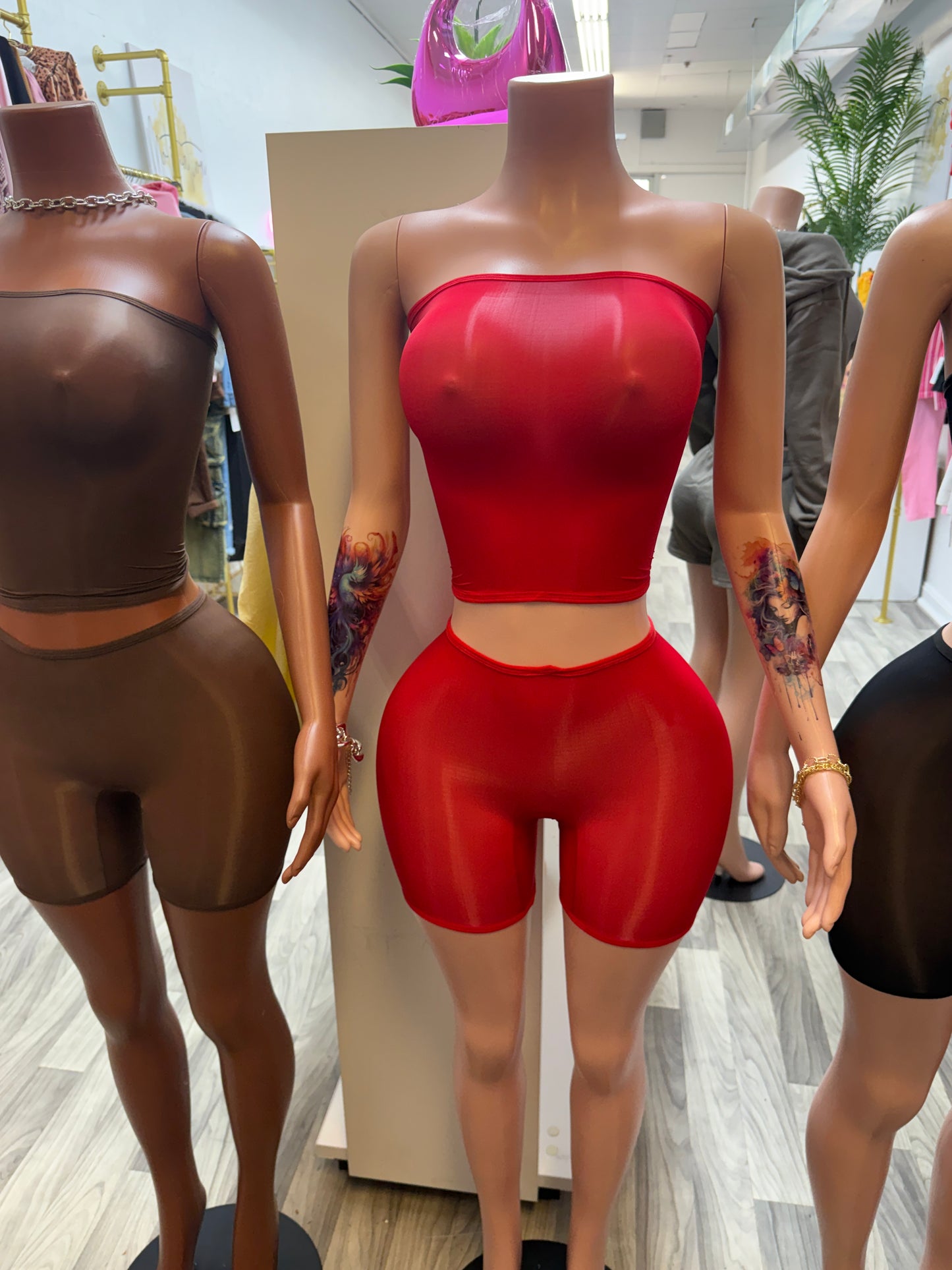 Second Skin Sculpt Tube Top Biker Short Set