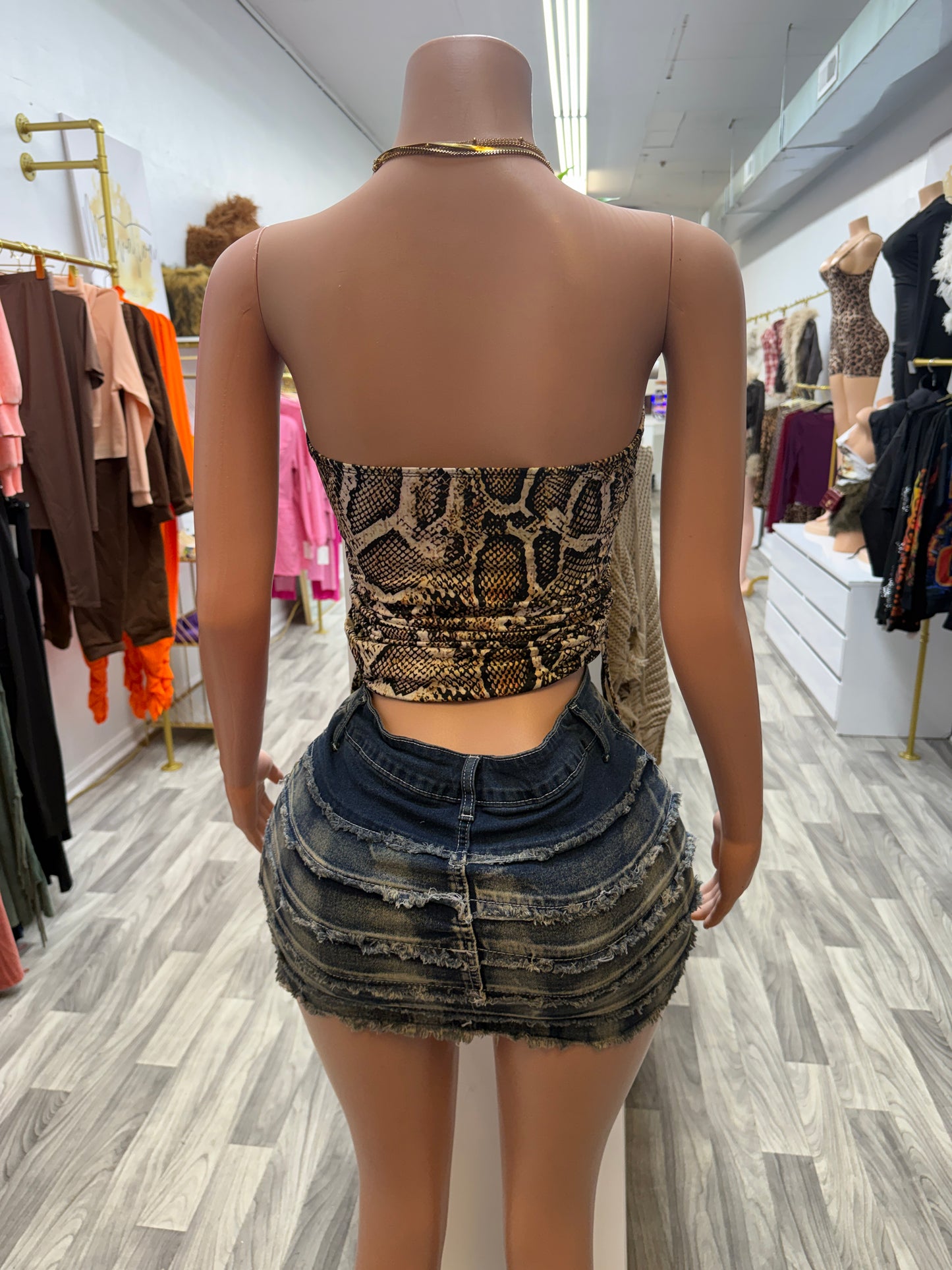 Wild Snatch Snake Print Tube Top – Adjustable Side Tie Strapless Top