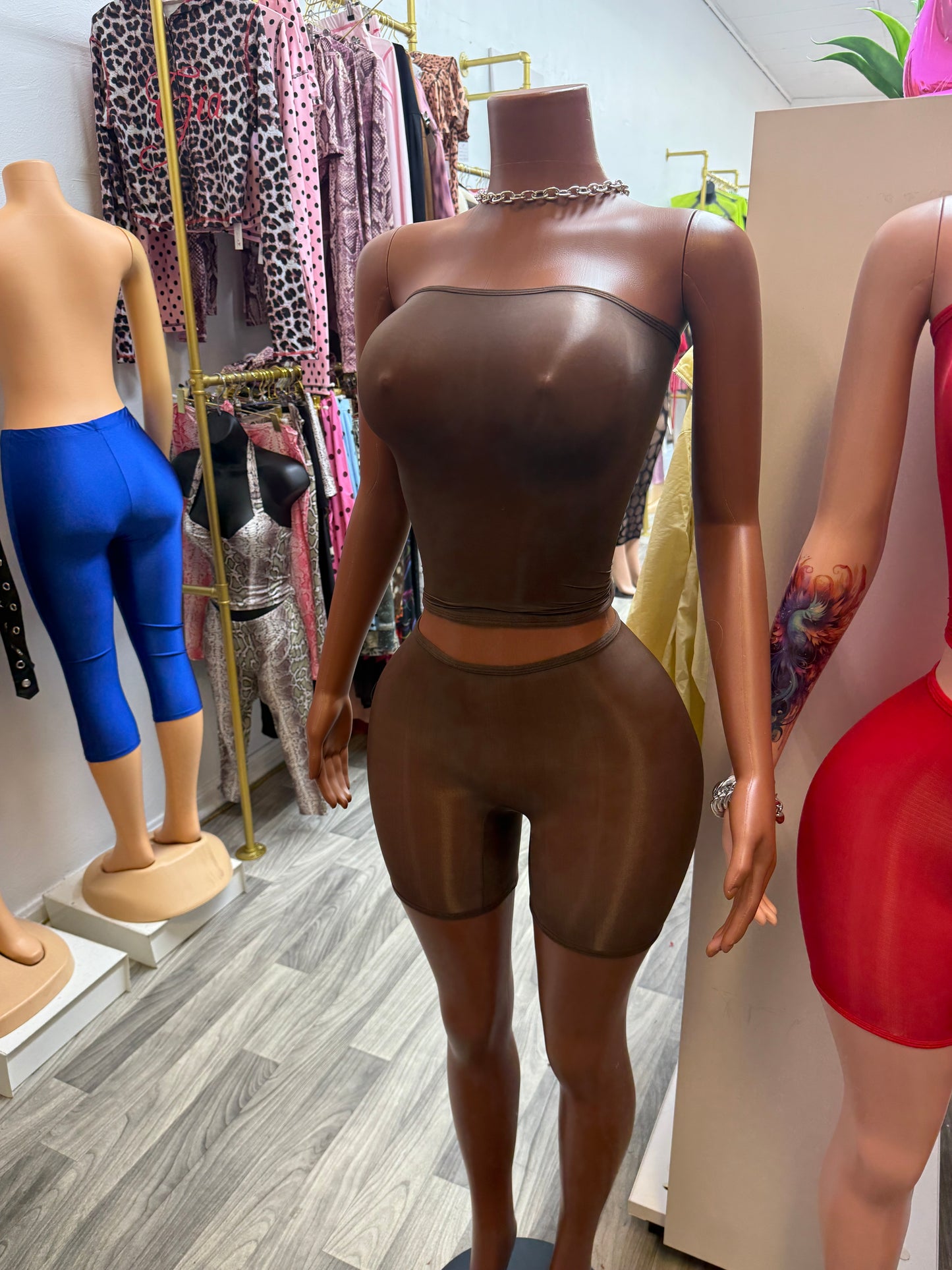 Second Skin Sculpt Tube Top Biker Short Set