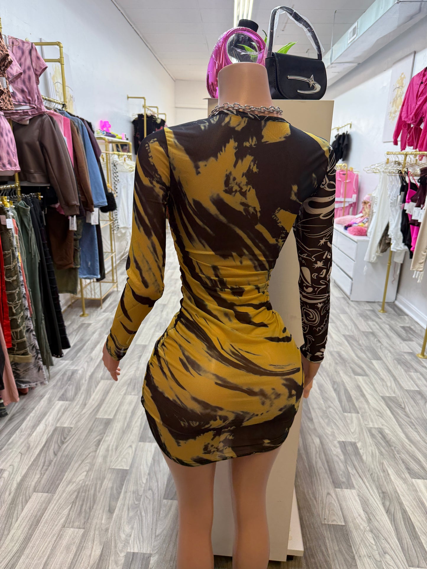 Golden Hour Mesh Bodycon Mini Dress