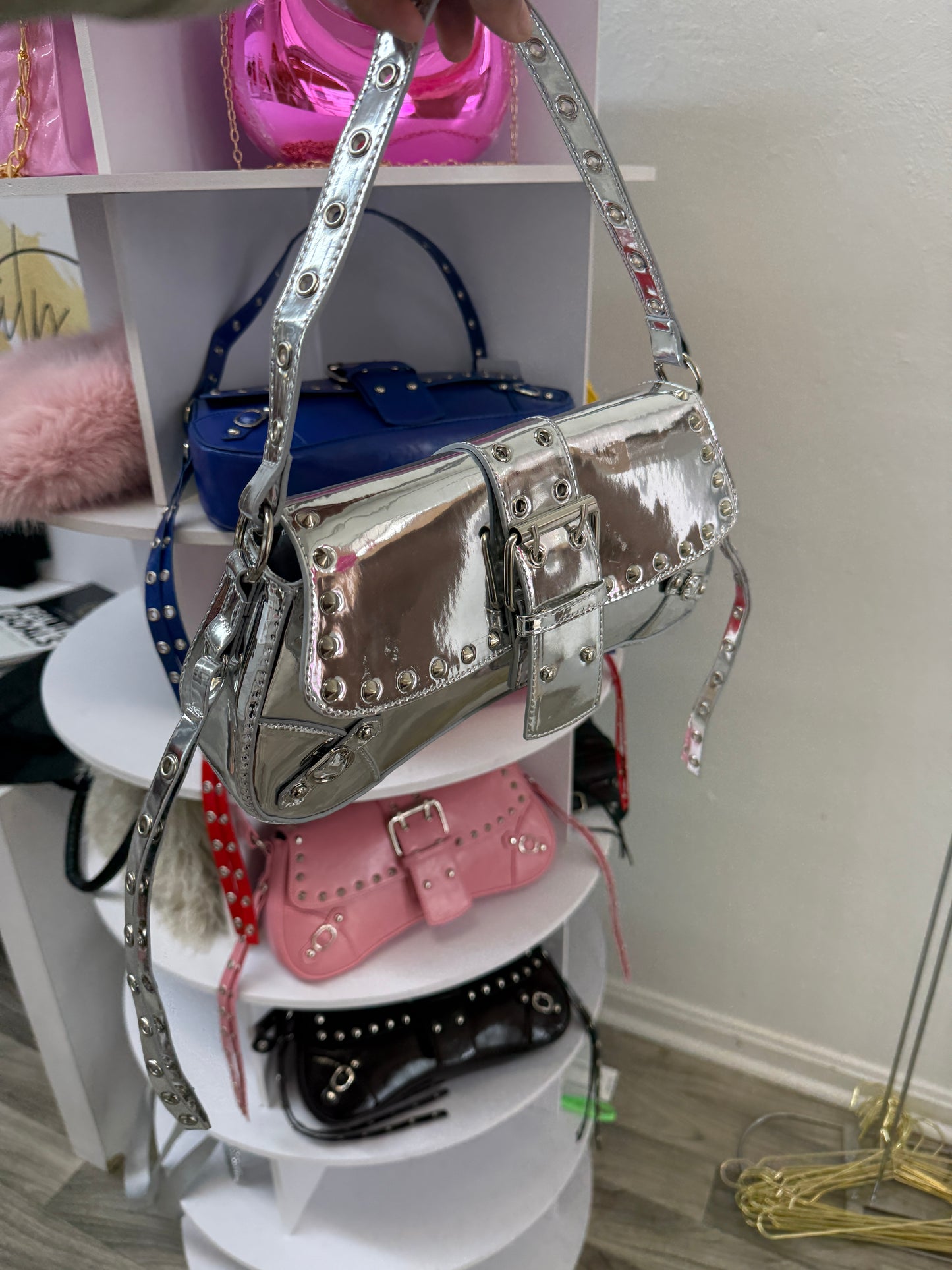 Rebel Luxe Studded Buckle Shoulder Bag