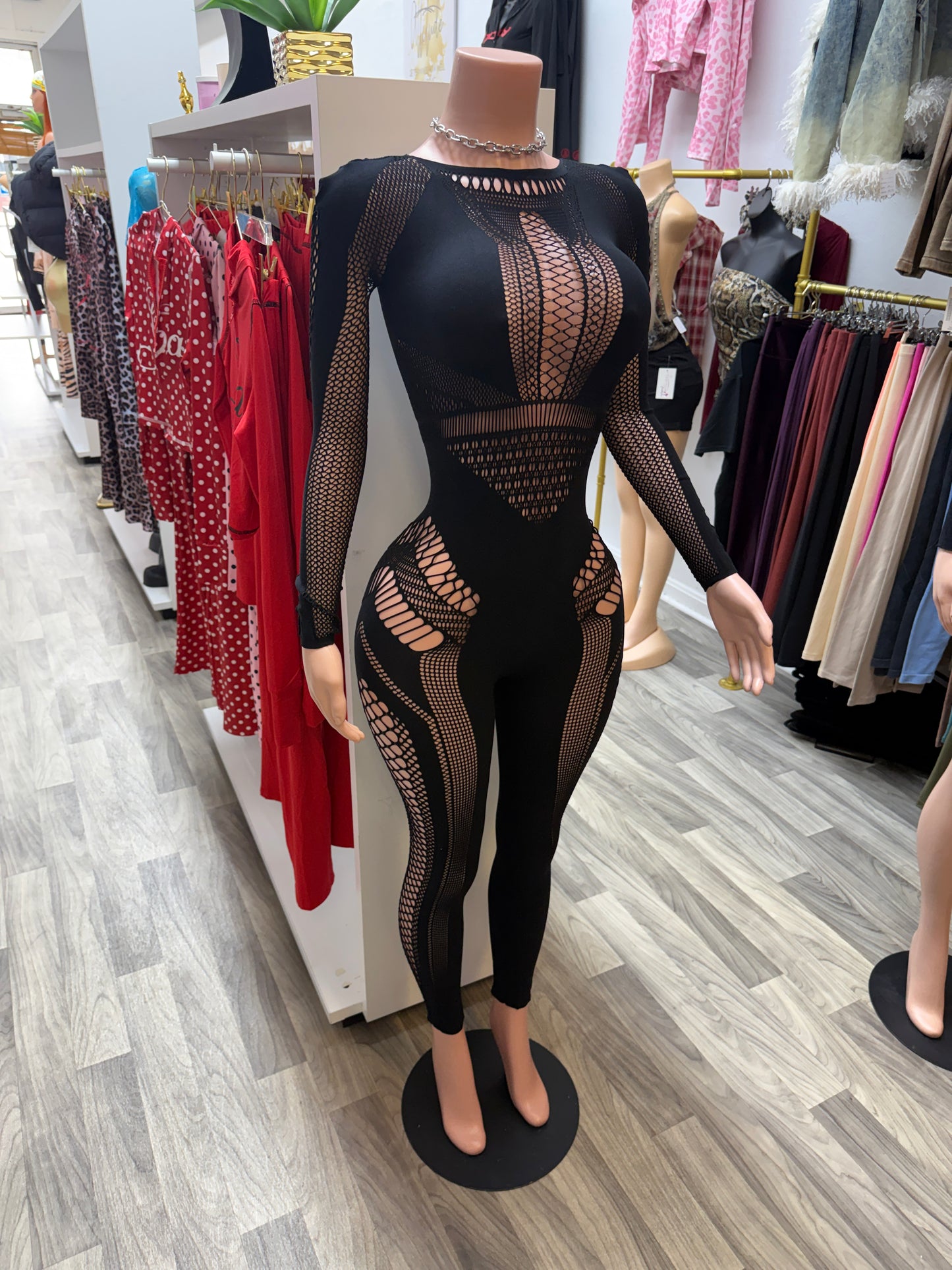 Midnight Temptation Fishnet Jumpsuit – One Size Fits Most