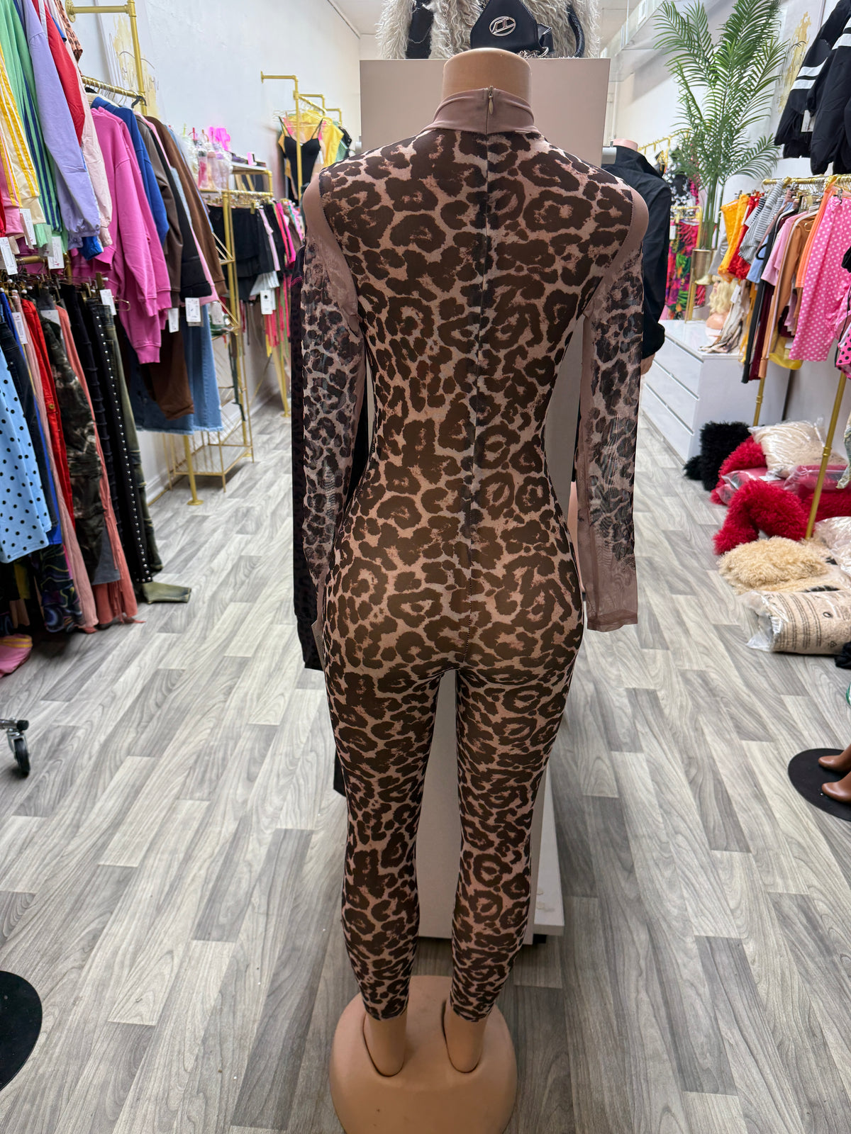 Wild Instinct Leopard Mesh Jumpsuit