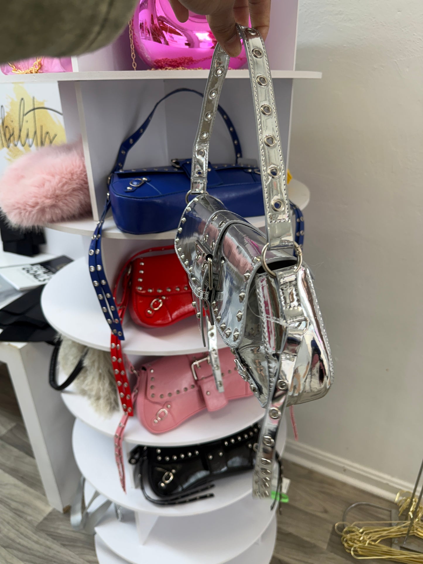 Rebel Luxe Studded Buckle Shoulder Bag