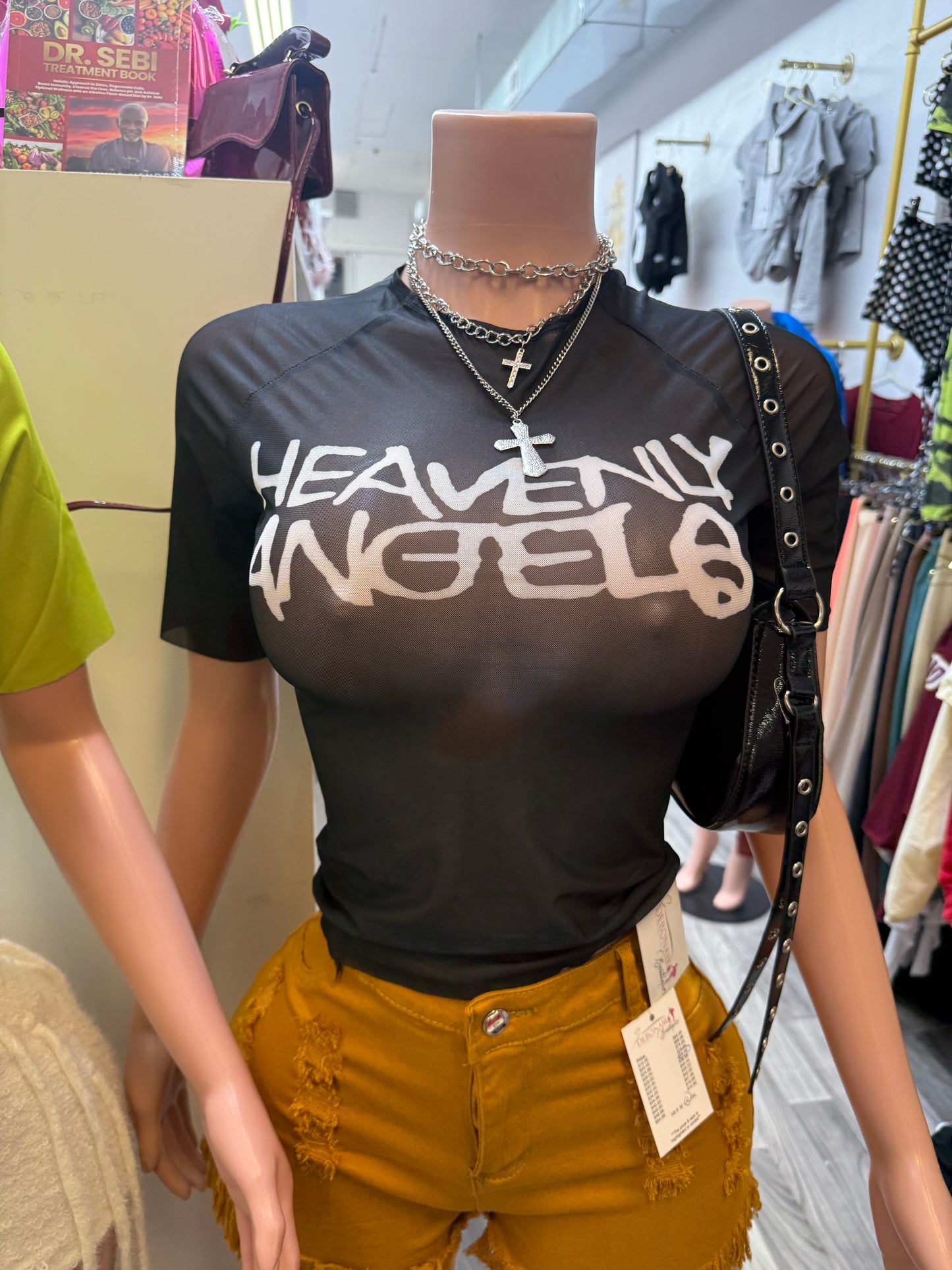 Heavenly Angels Graphic Mesh Crop Top