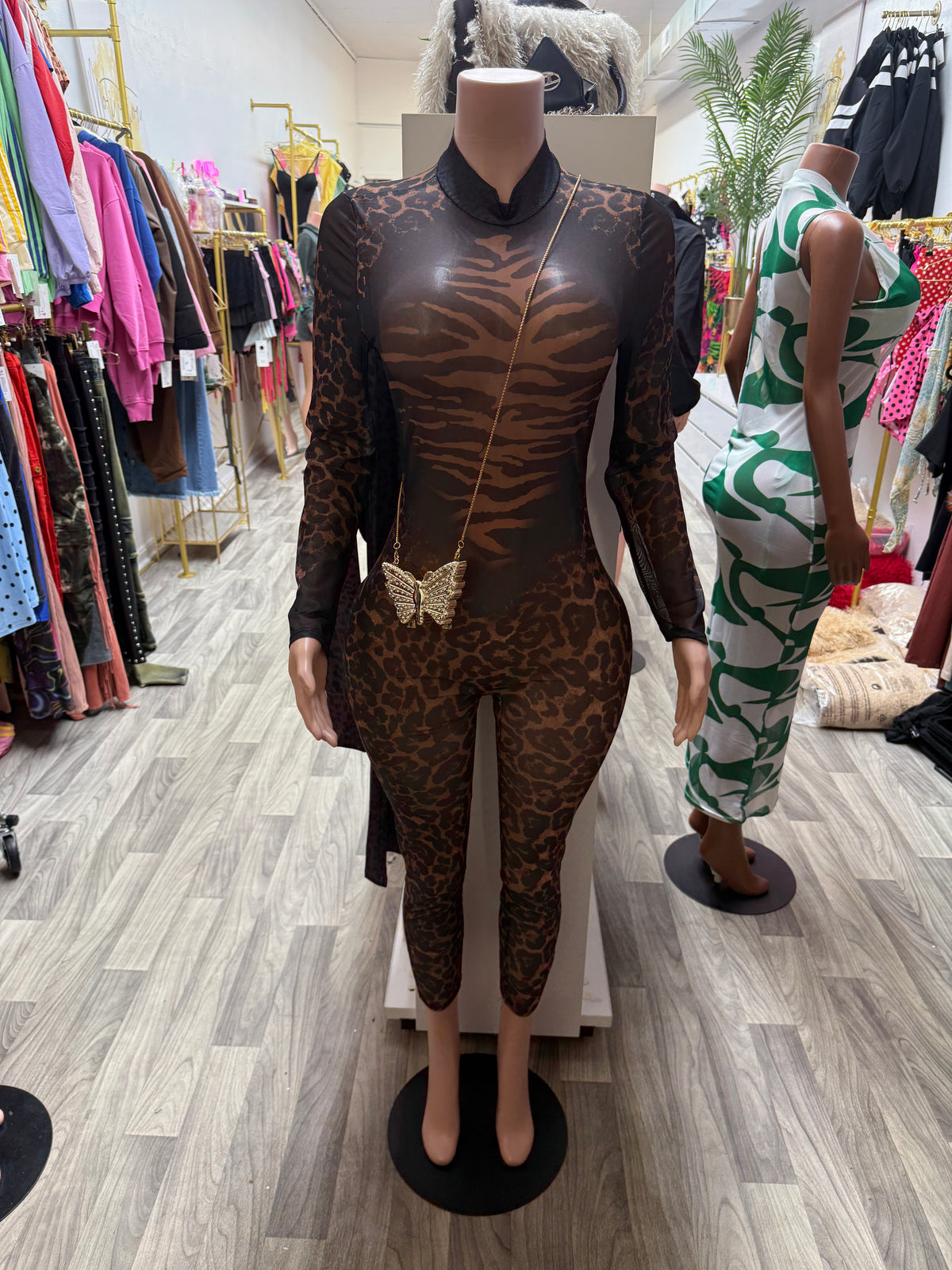 After Dark Leopard Mesh Jumpsuit