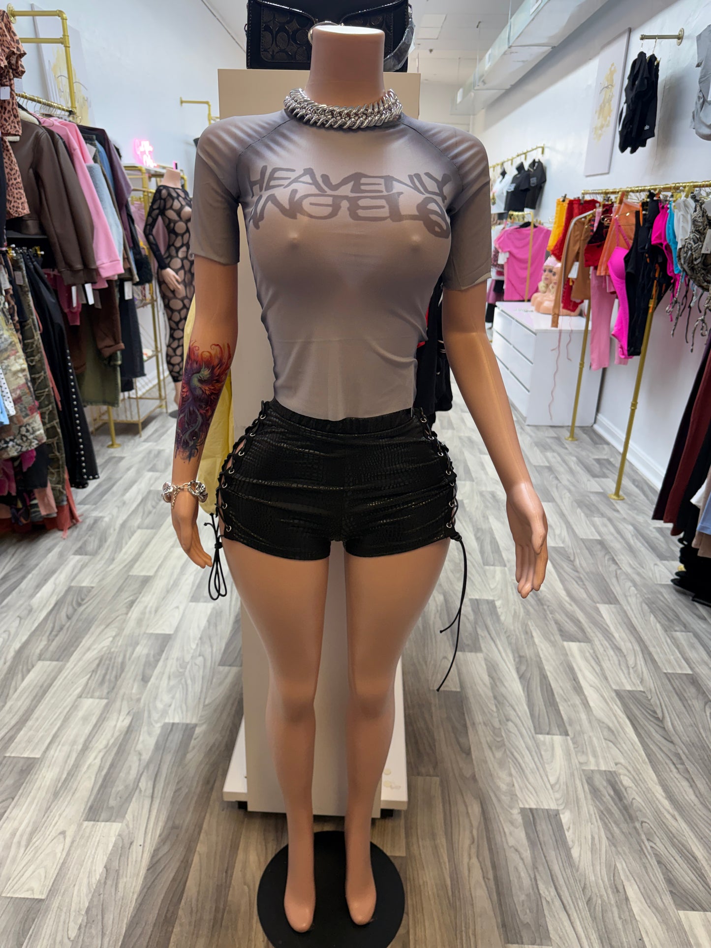 Midnight Viper Lace-Up Faux Leather Shorts