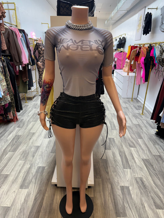 Midnight Viper Lace-Up Faux Leather Shorts