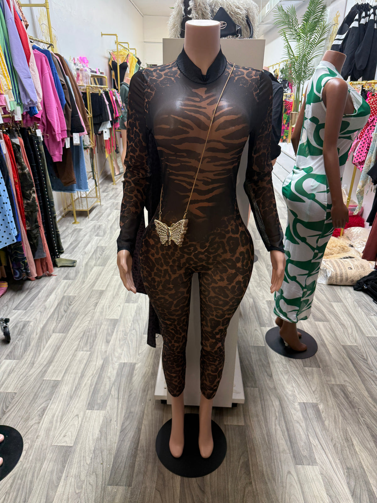 After Dark Leopard Mesh Jumpsuit