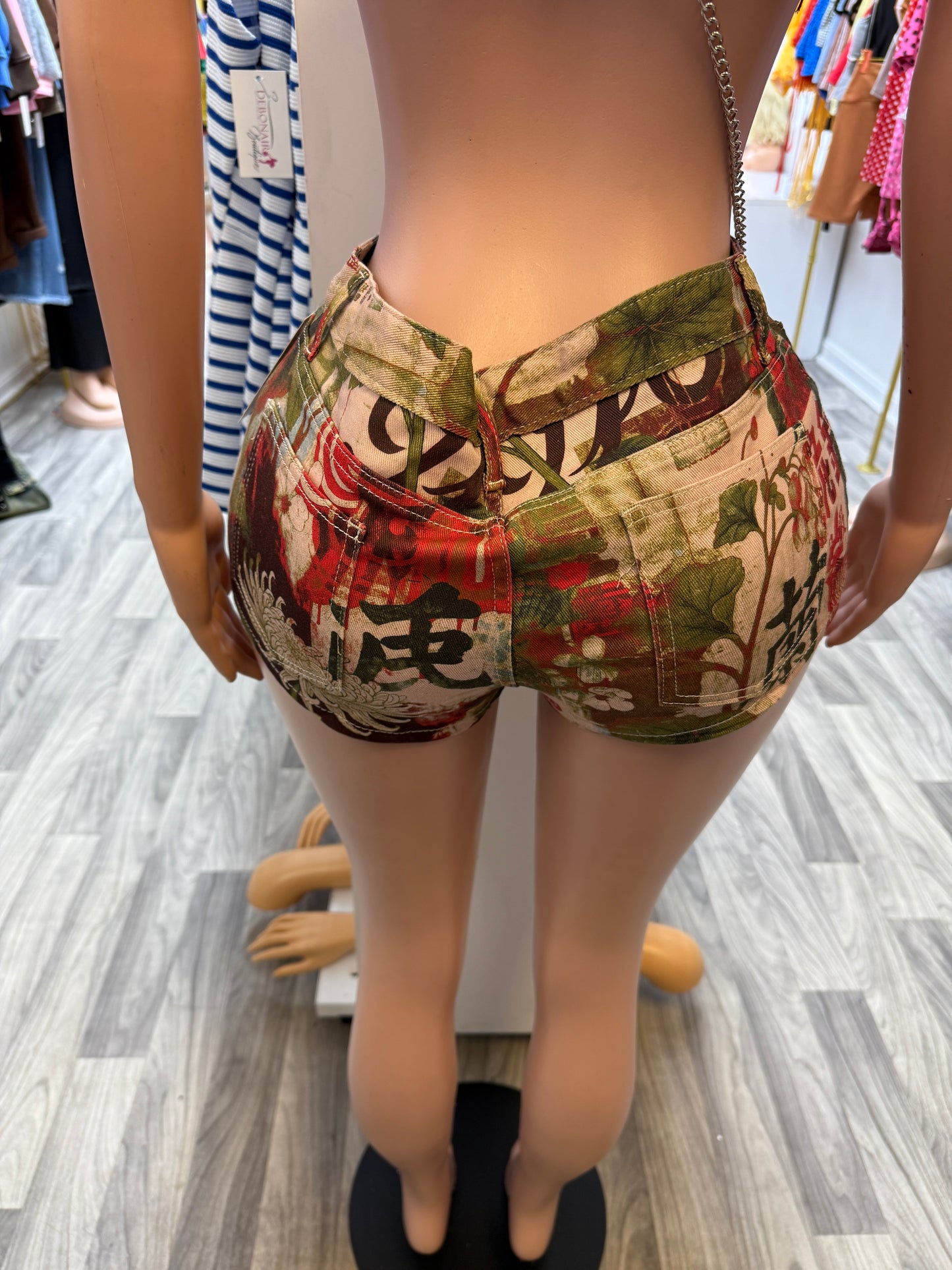 Tokyo Garden Printed Denim Shorts