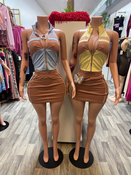 Fast Lane Zip-Up Halter Skirt Set