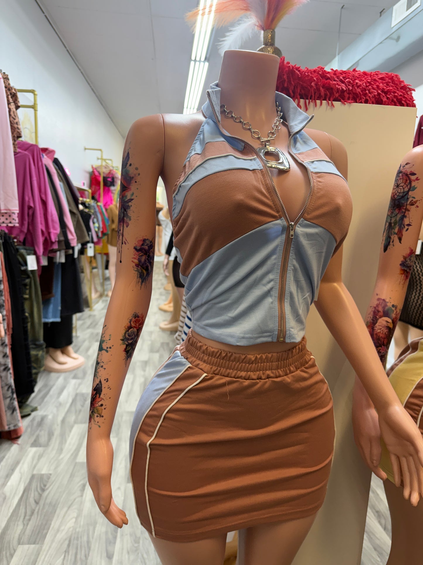 Fast Lane Zip-Up Halter Skirt Set