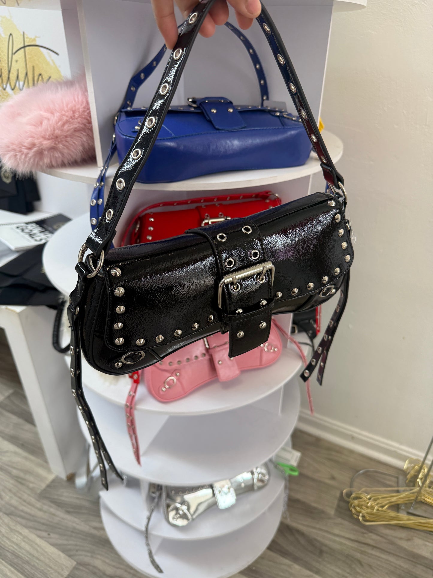 Rebel Luxe Studded Buckle Shoulder Bag