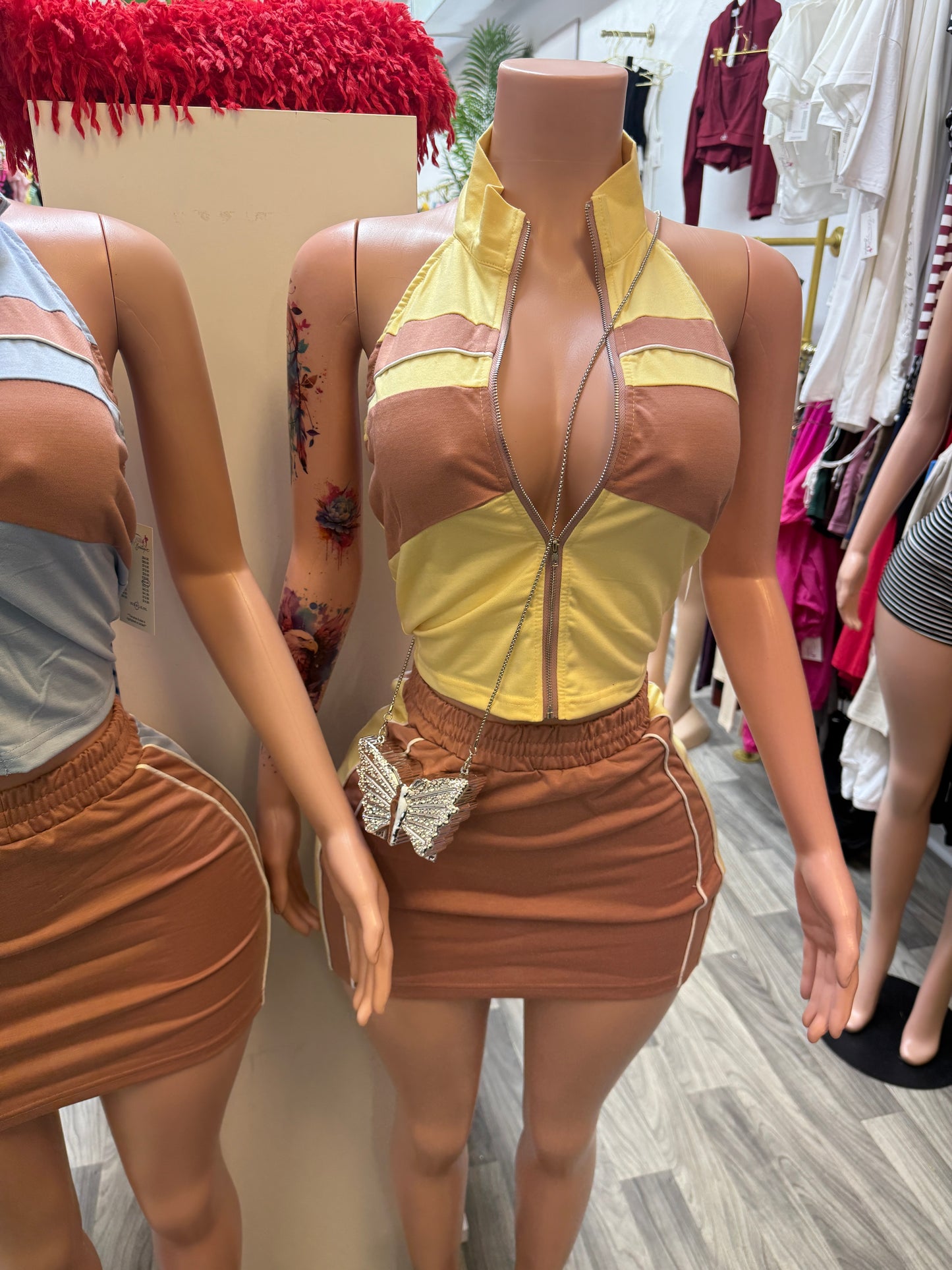 Fast Lane Zip-Up Halter Skirt Set