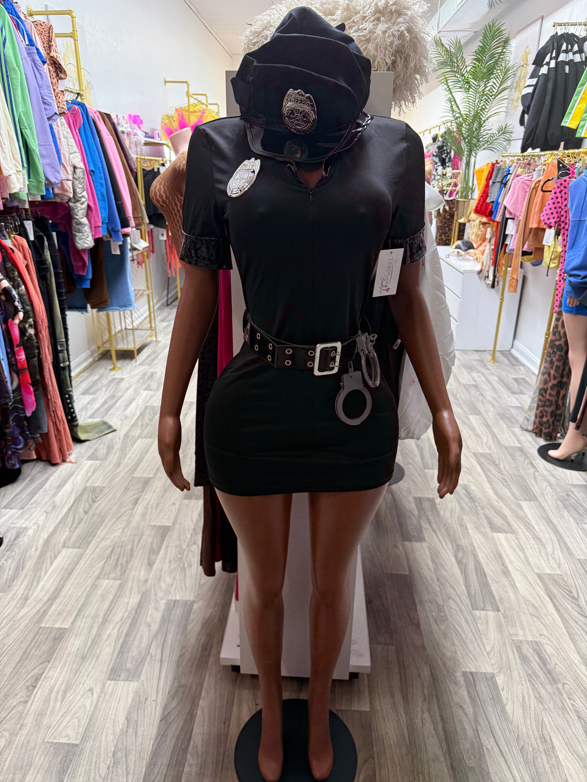 Under Arrest Sexy Police Officer Halloween Costume – Black Mini Dress 5-Piece Set