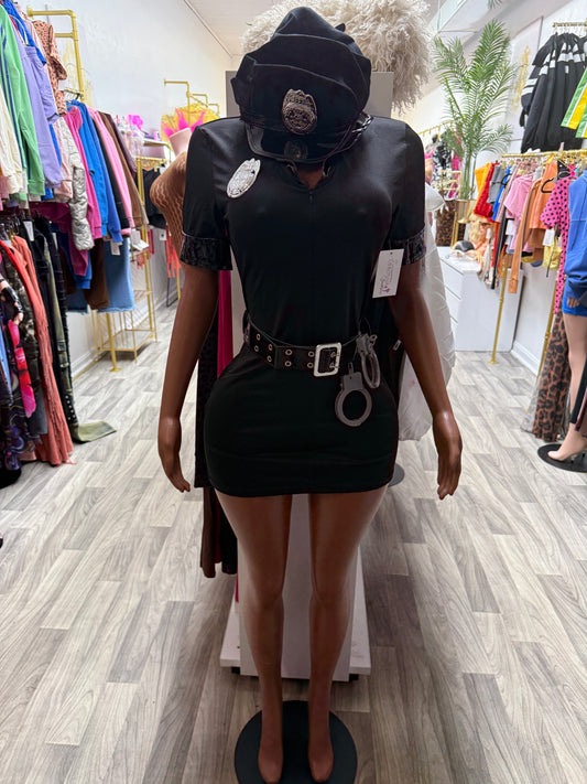 Under Arrest Sexy Police Officer Halloween Costume – Black Mini Dress 5-Piece Set