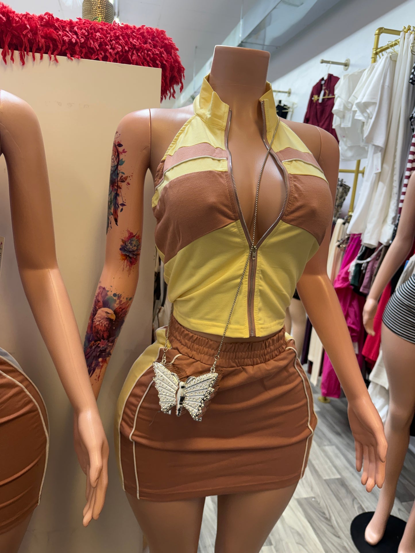 Fast Lane Zip-Up Halter Skirt Set