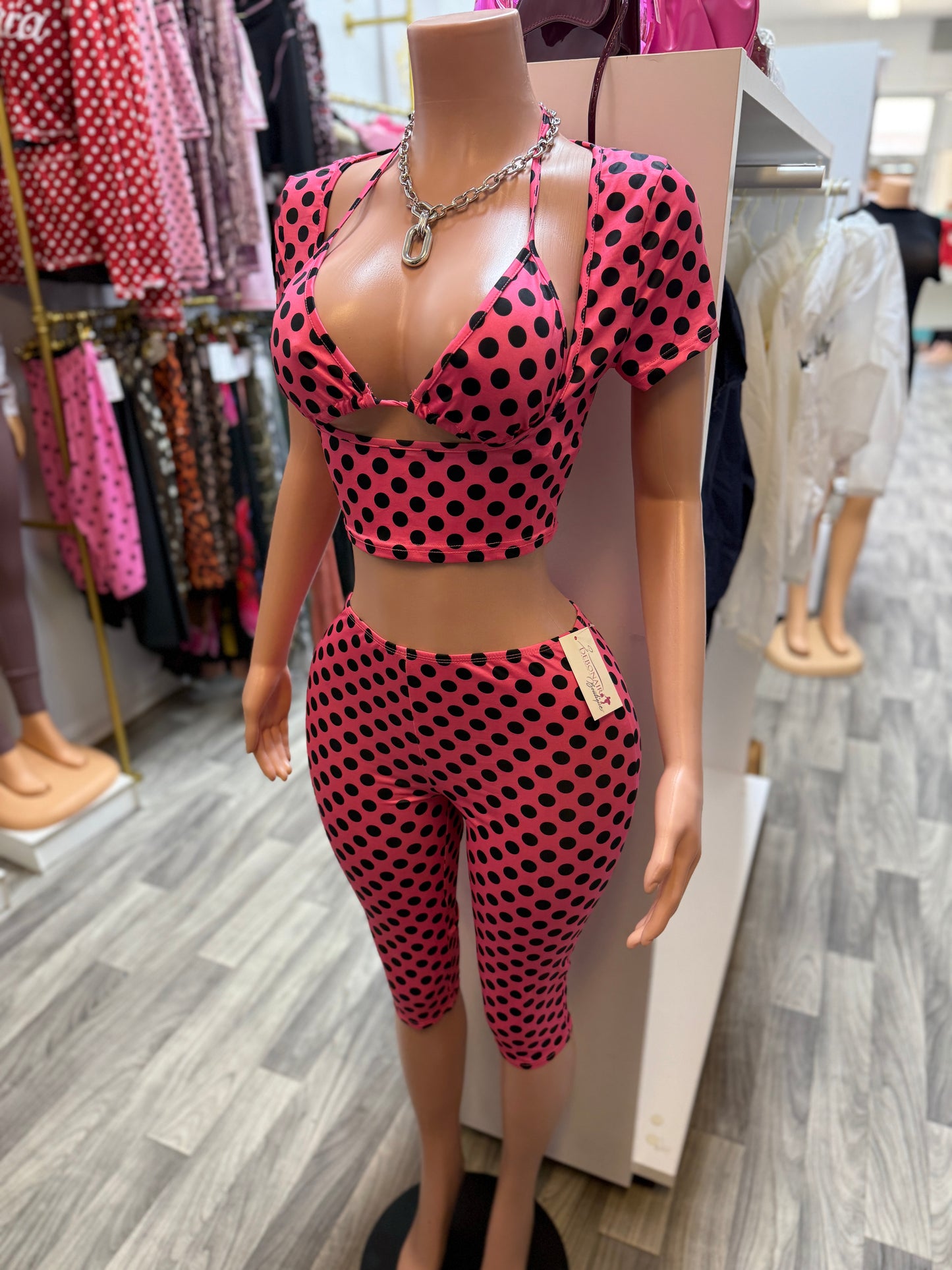 Pink Sugar Polka Dot 3-Piece Capri Set