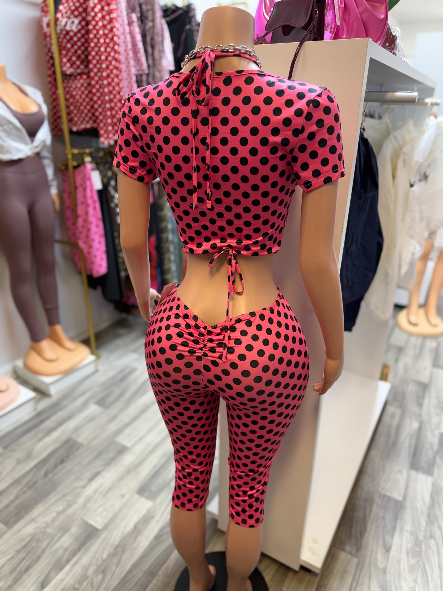 Pink Sugar Polka Dot 3-Piece Capri Set