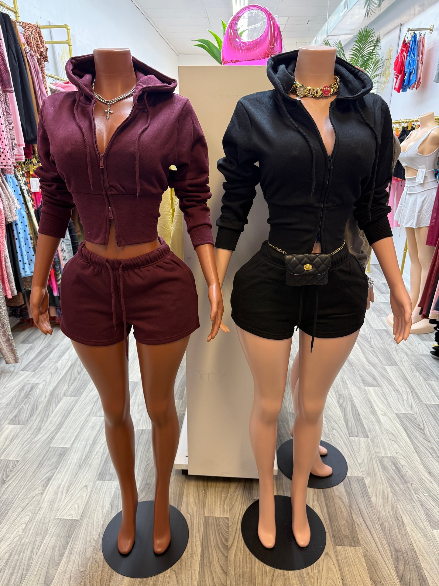 Off-Duty Luxe Cropped Hoodie Short Set