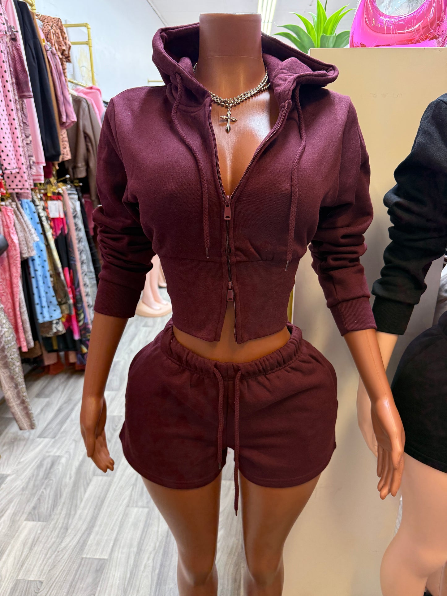 Off-Duty Luxe Cropped Hoodie Short Set