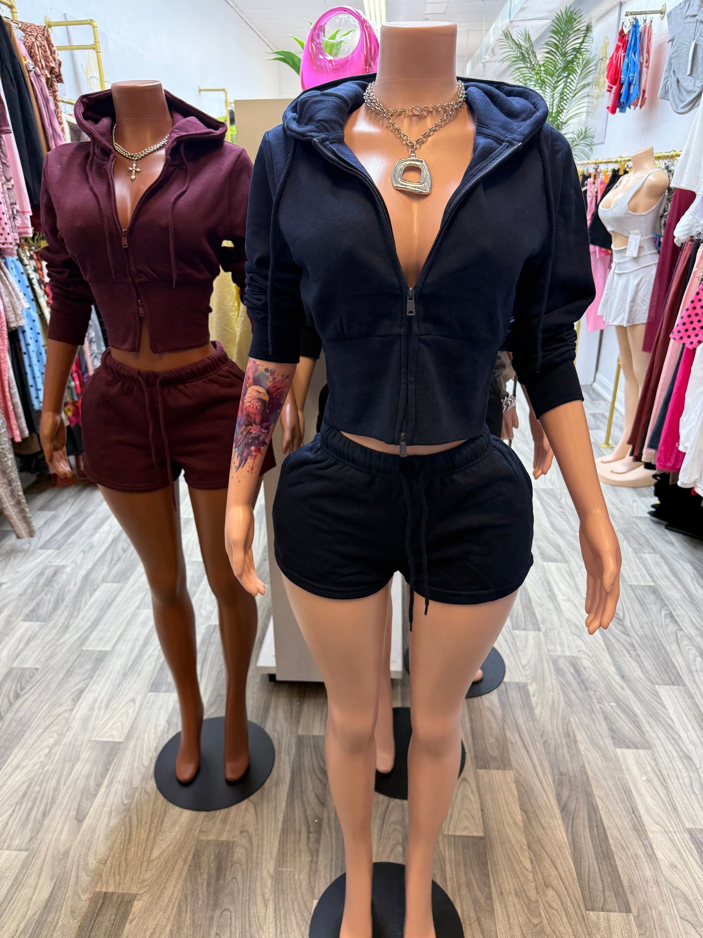 Off-Duty Luxe Cropped Hoodie Short Set