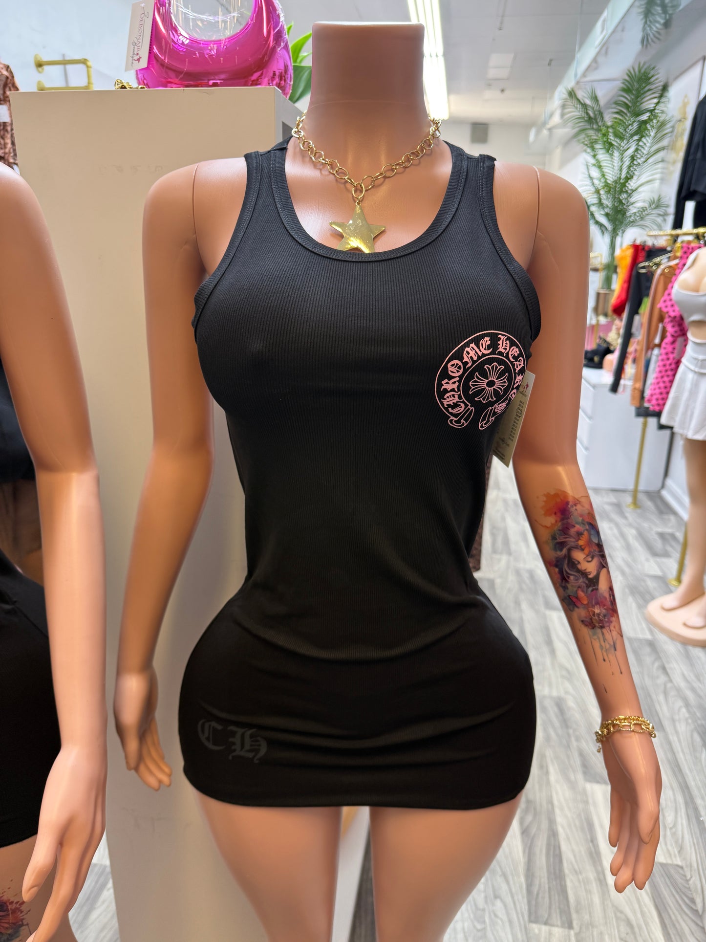 Vintage Cross Graphic Ribbed Tank Mini Dress